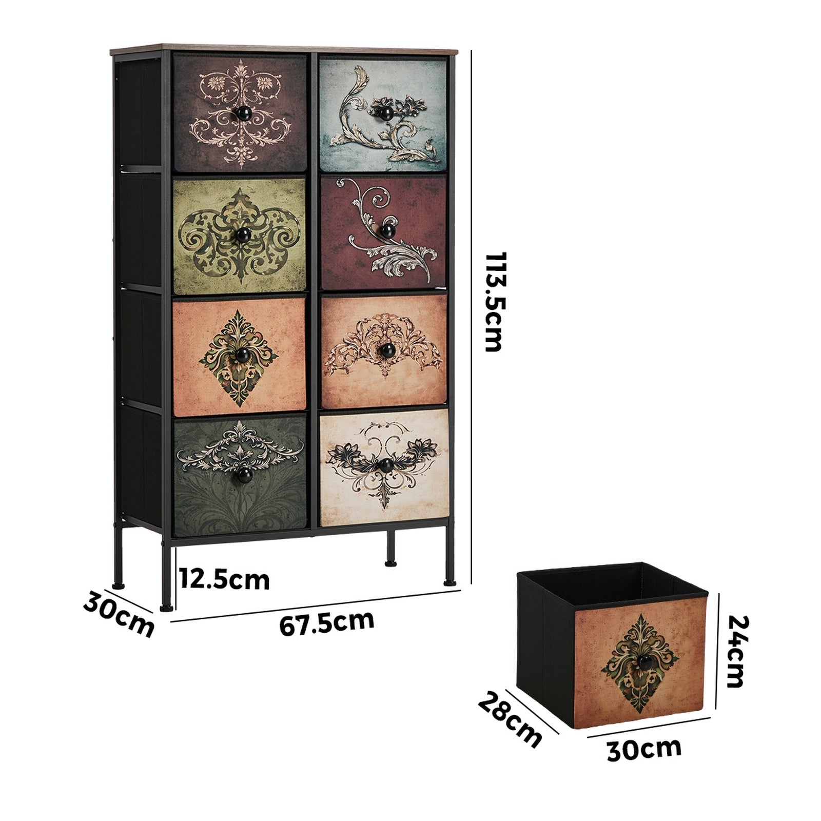 Oikiture 8 Chest Of Drawers Retro Tallboy Printed Foldable Fabric Drawers
