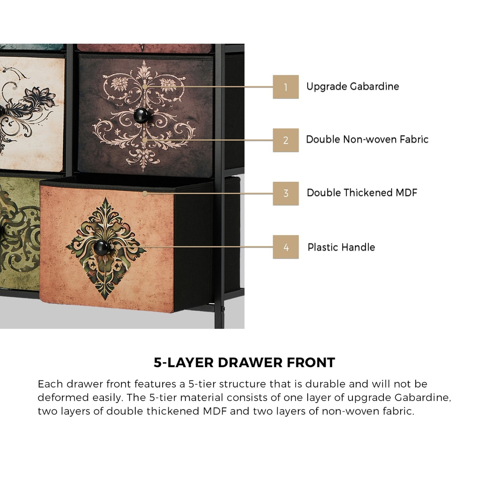 Oikiture 9 Chest Of Drawers Retro Tallboy Printed Foldable Fabric Drawers