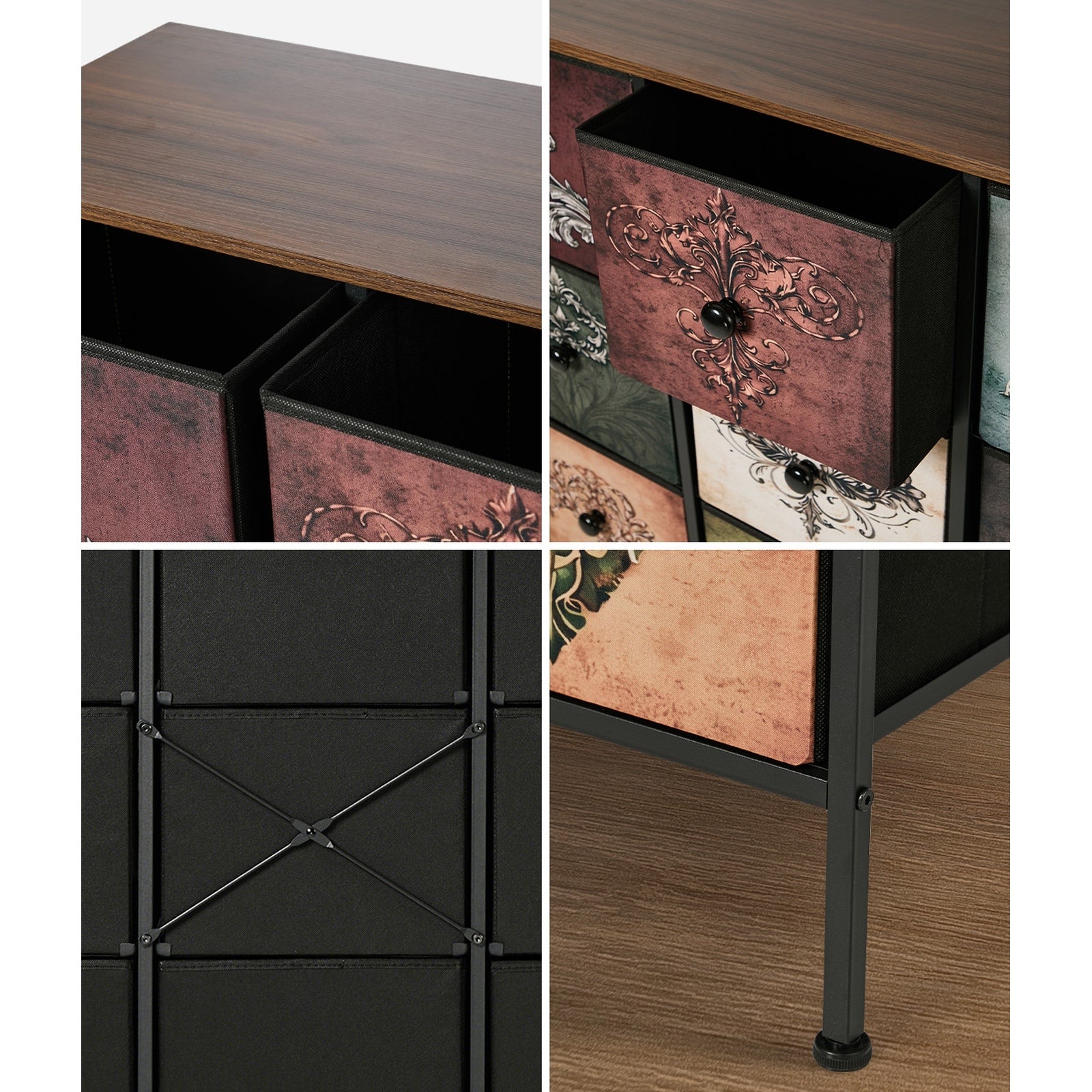 Oikiture 9 Chest Of Drawers Retro Tallboy Printed Foldable Fabric Drawers