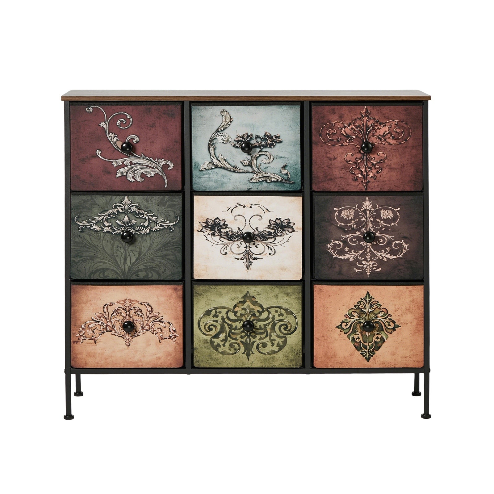 Oikiture 9 Chest Of Drawers Retro Tallboy Printed Foldable Fabric Drawers