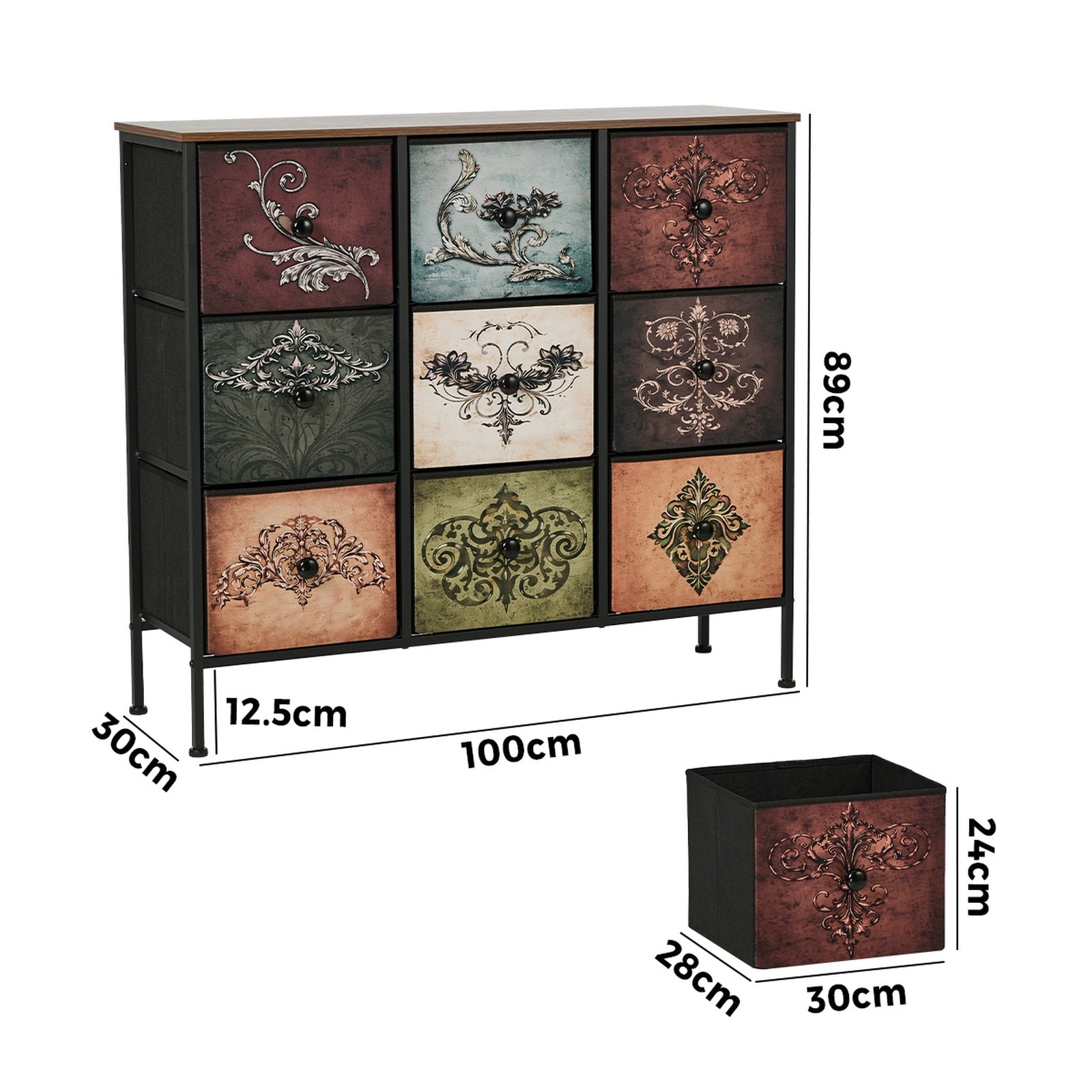Oikiture 9 Chest Of Drawers Retro Tallboy Printed Foldable Fabric Drawers