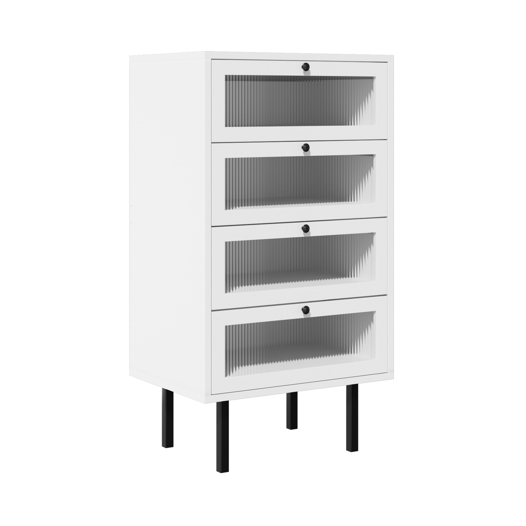 Oikiture 4 Chest of Drawers Tallboy Dresser Storage Cabinet Sideboard White - Sunyee