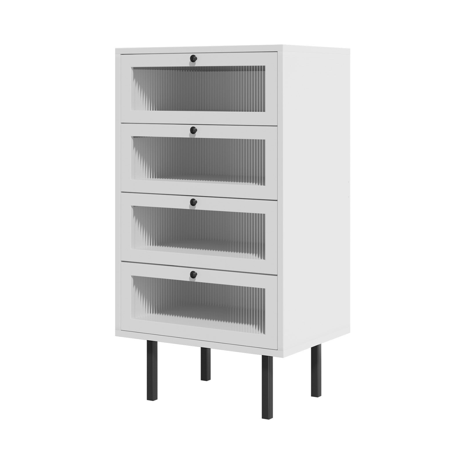 Oikiture 4 Chest of Drawers Tallboy Dresser Storage Cabinet Sideboard White - Sunyee