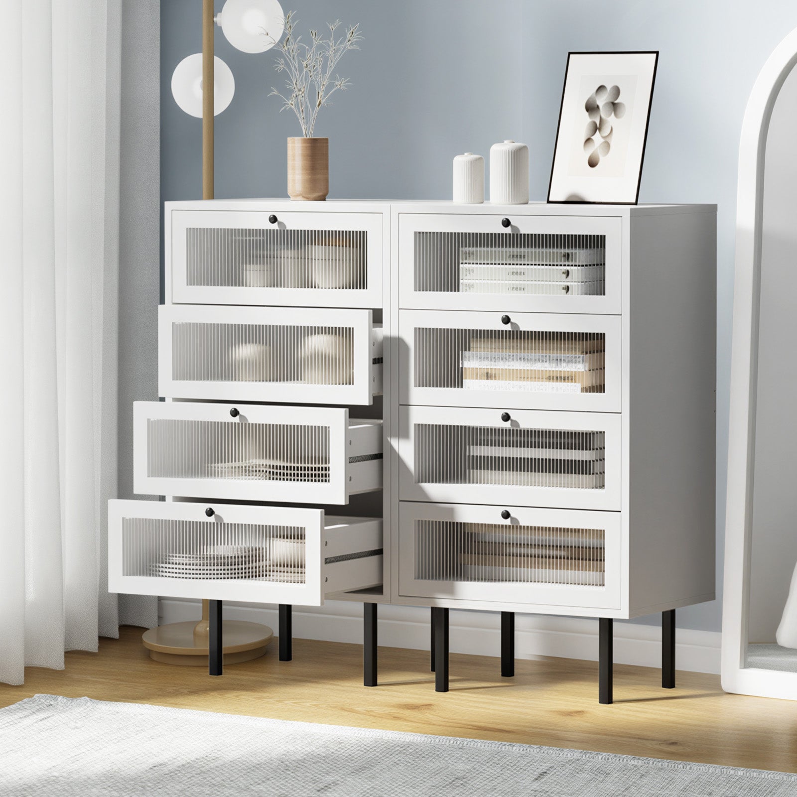 Oikiture 4 Chest of Drawers Tallboy Dresser Storage Cabinet White Set of 2 - Sunyee