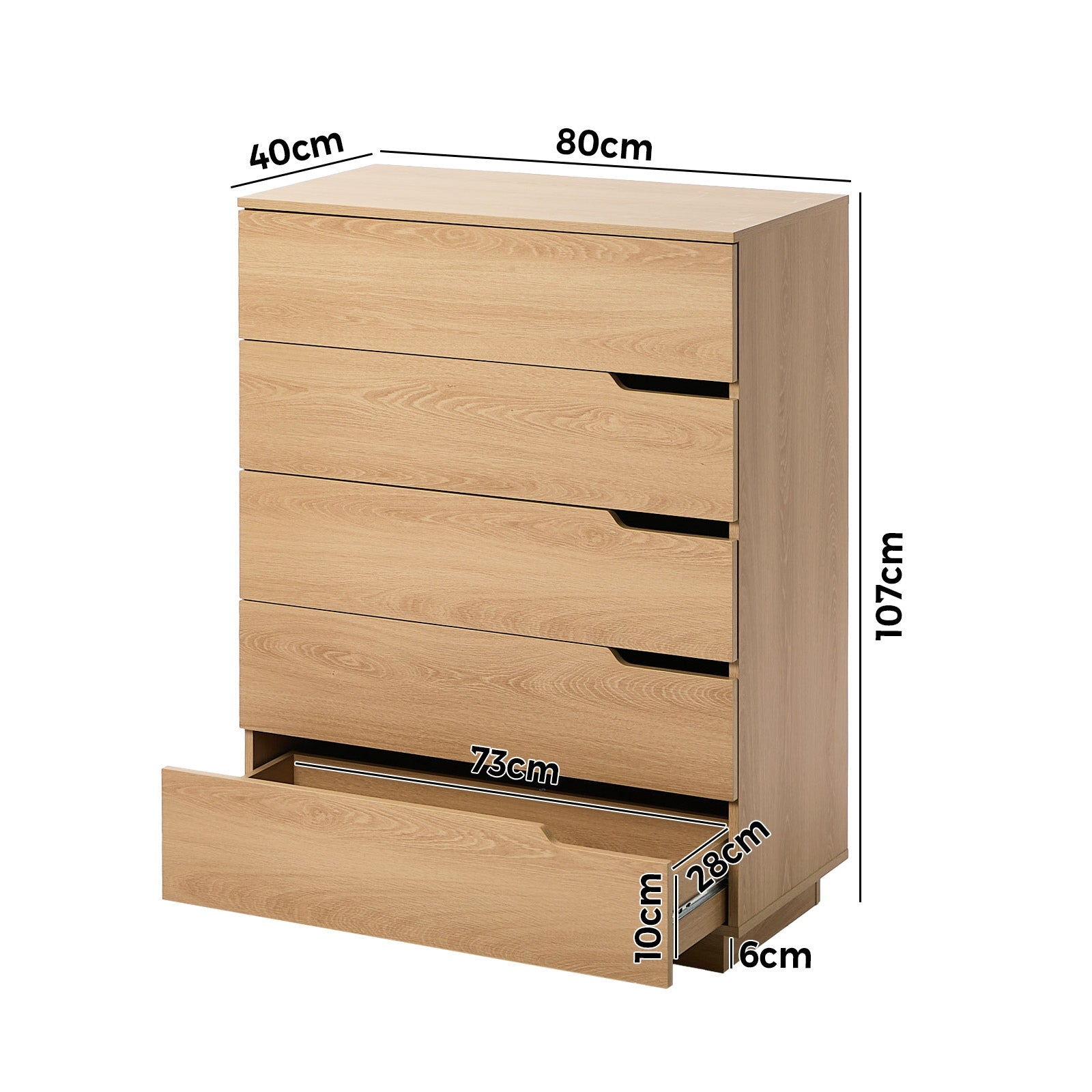 Oikiture 5 Chest of Drawers Dresser Tallboy Storage Cabinet Bedroom Natural - Sunyee