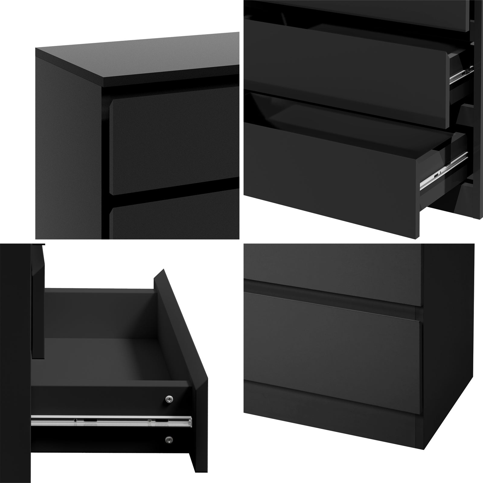 Oikiture 3 Chest of Drawers Lowboy Dresser Table Storage Cabinet Bedroom Black - Sunyee