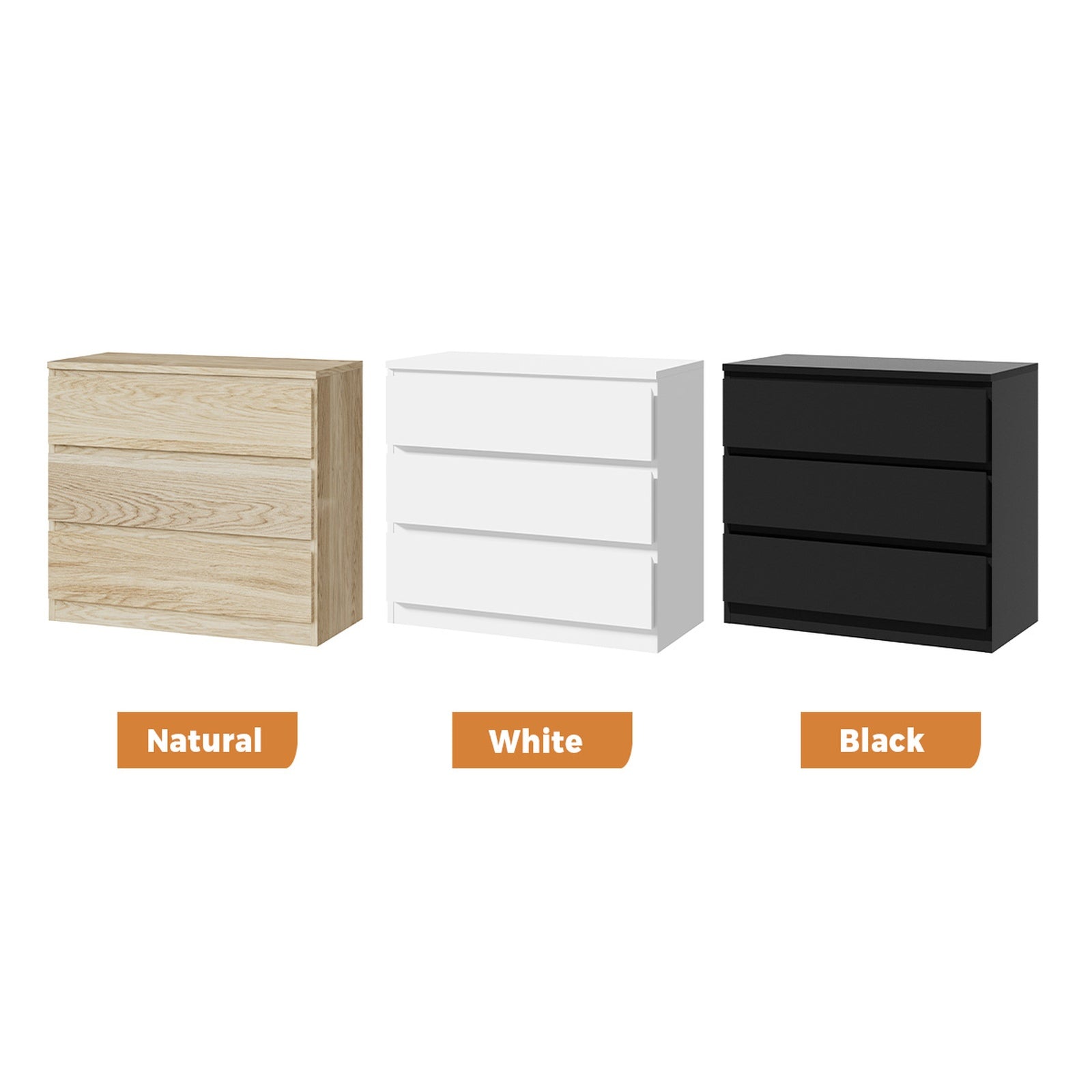 Oikiture 3 Chest of Drawers Lowboy Dresser Table Storage Cabinet Bedroom - Sunyee