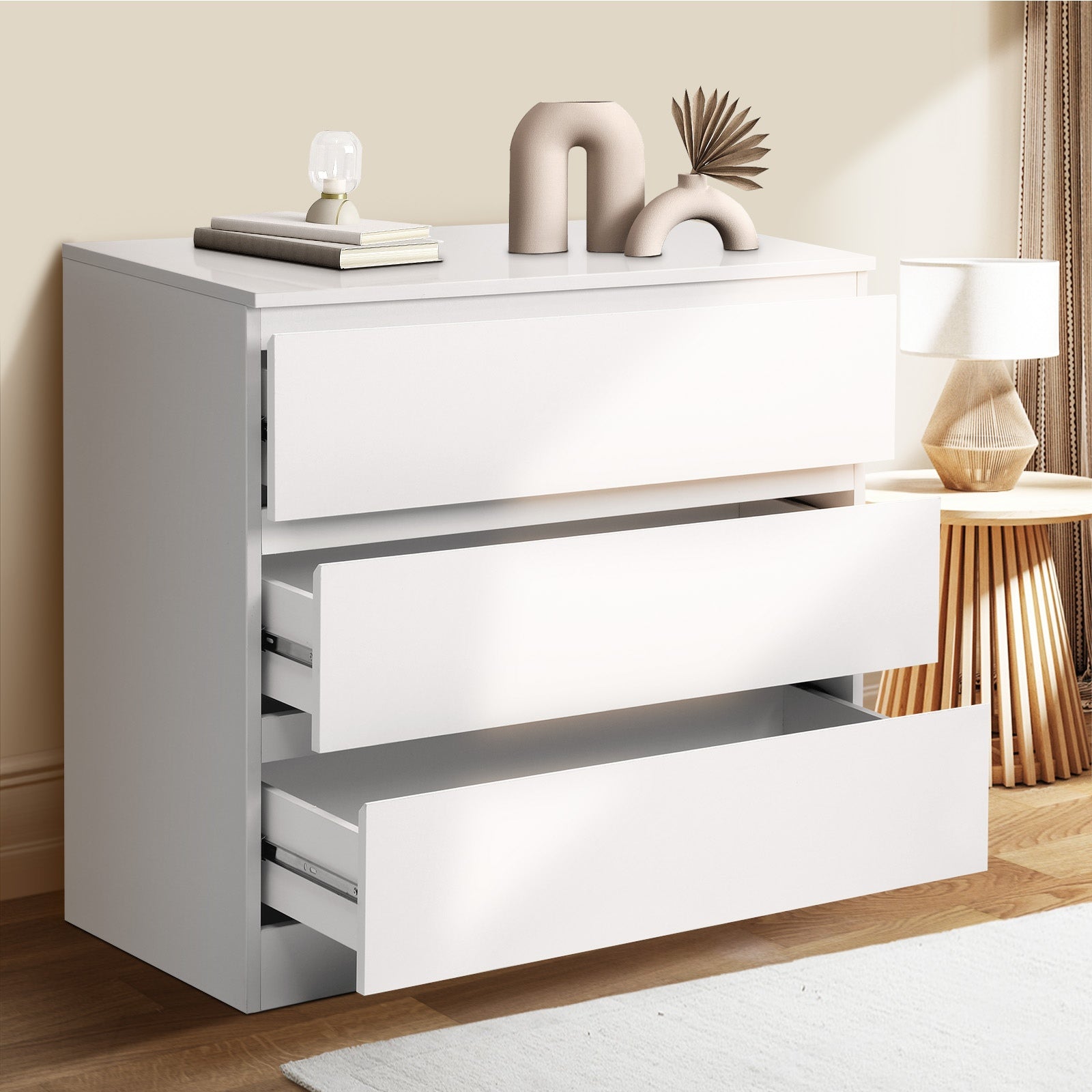 Oikiture 3 Chest of Drawers Lowboy Dresser Table Storage Cabinet Bedroom - Sunyee