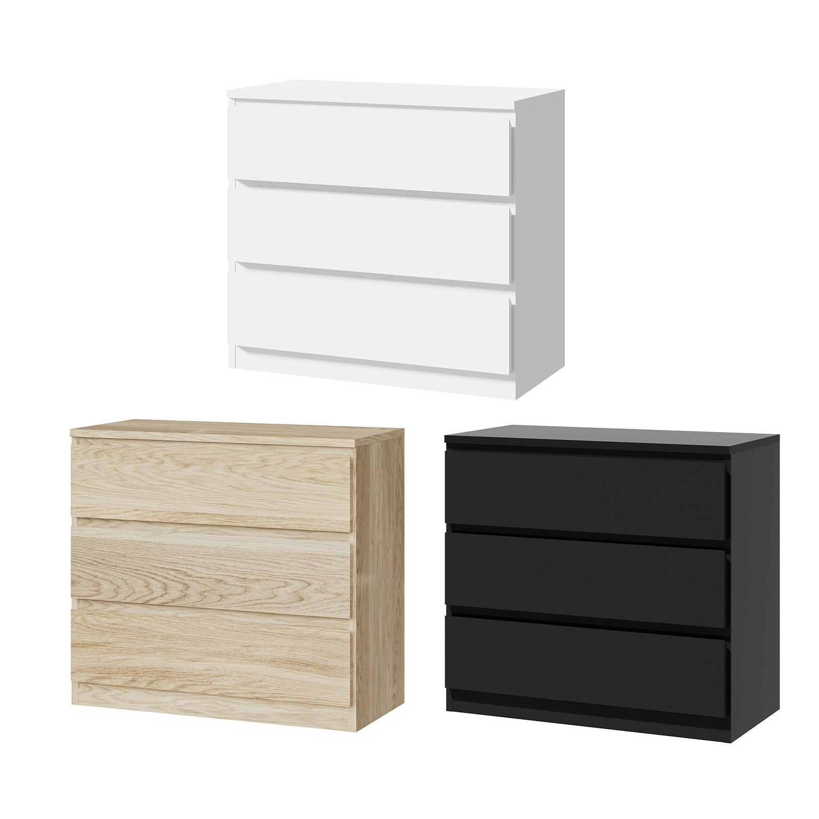 Oikiture 3 Chest of Drawers Lowboy Dresser Table Storage Cabinet Bedroom - Sunyee