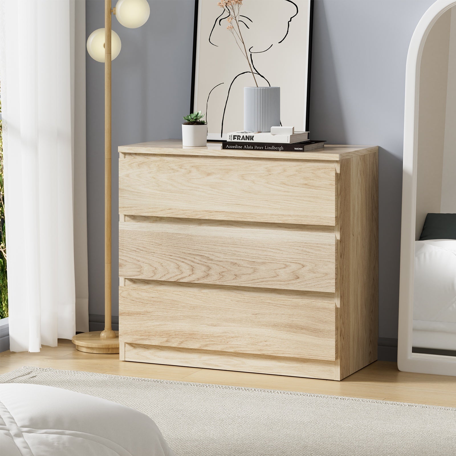 Oikiture 3 Chest of Drawers Lowboy Dresser Table Storage Cabinet Bedroom - Sunyee