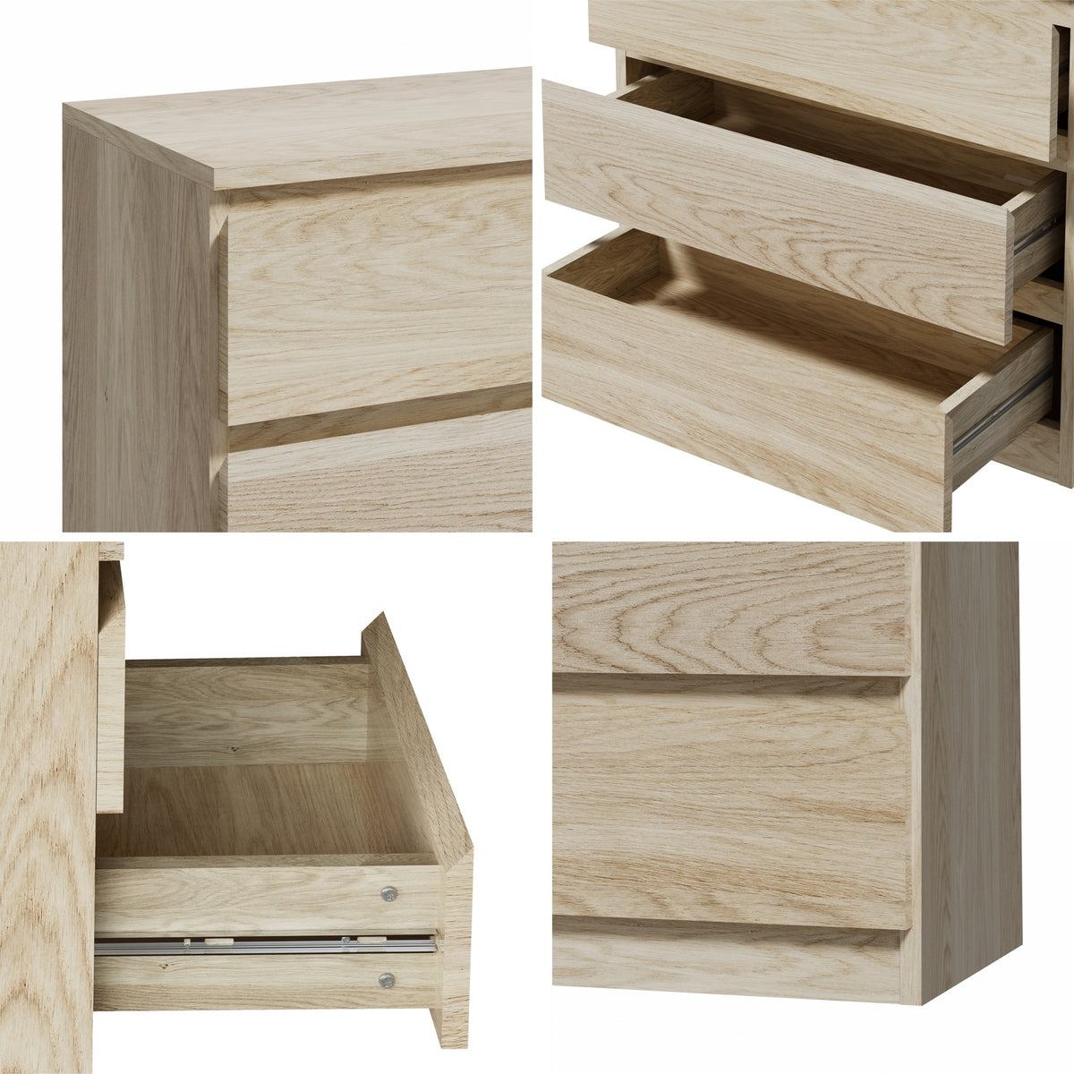 Oikiture 3 Chest of Drawers Lowboy Dresser Table Storage Cabinet Bedroom Natural - Sunyee