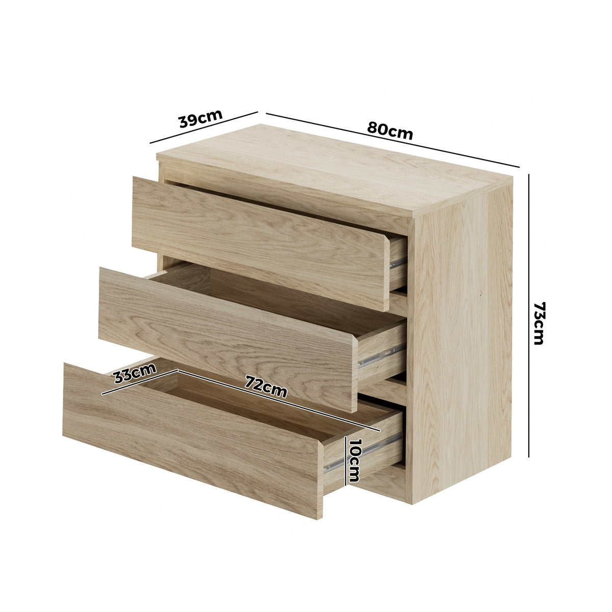 Oikiture 3 Chest of Drawers Lowboy Dresser Table Storage Cabinet Bedroom Natural - Sunyee