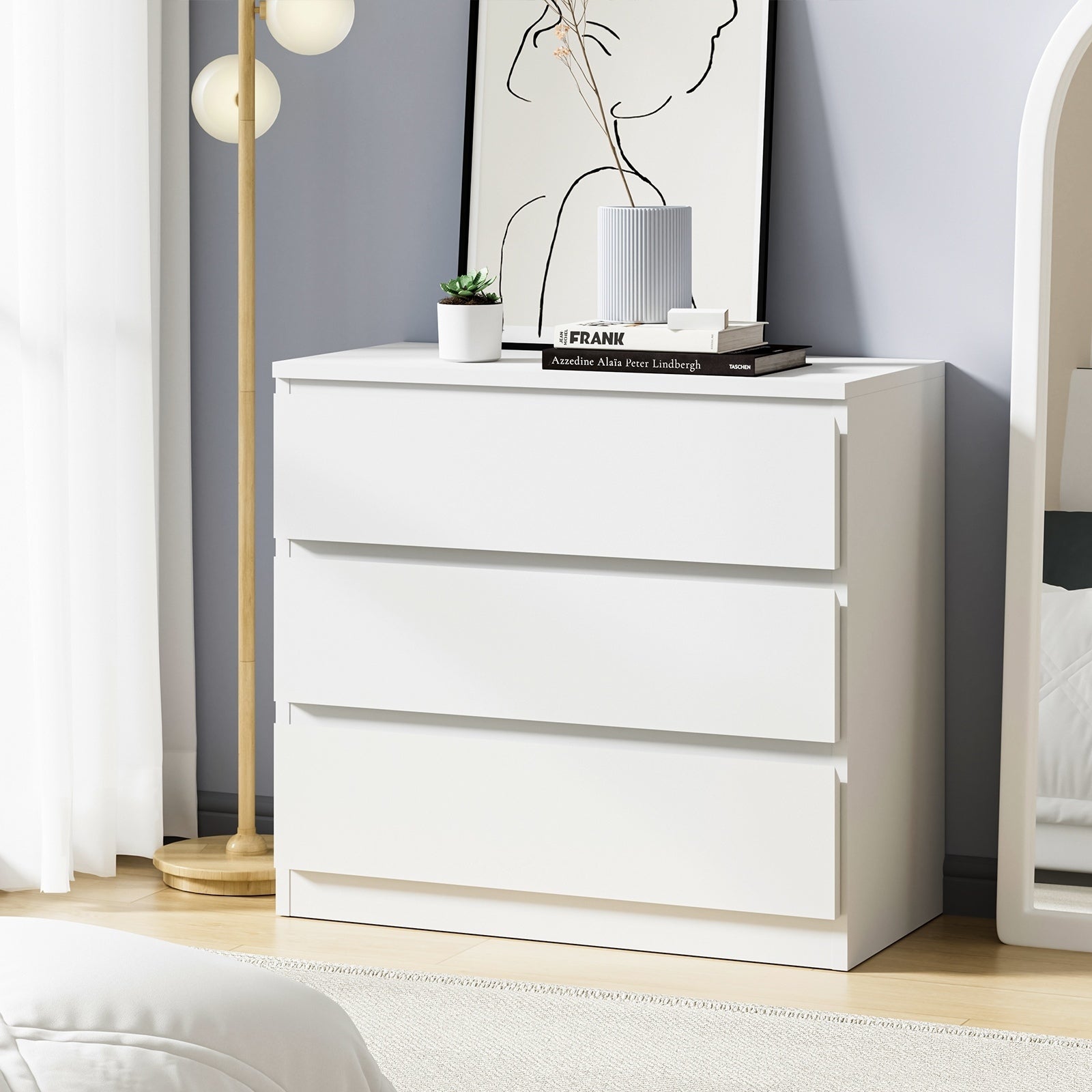 Oikiture 3 Chest of Drawers Lowboy Dresser Table Storage Cabinet Bedroom - Sunyee
