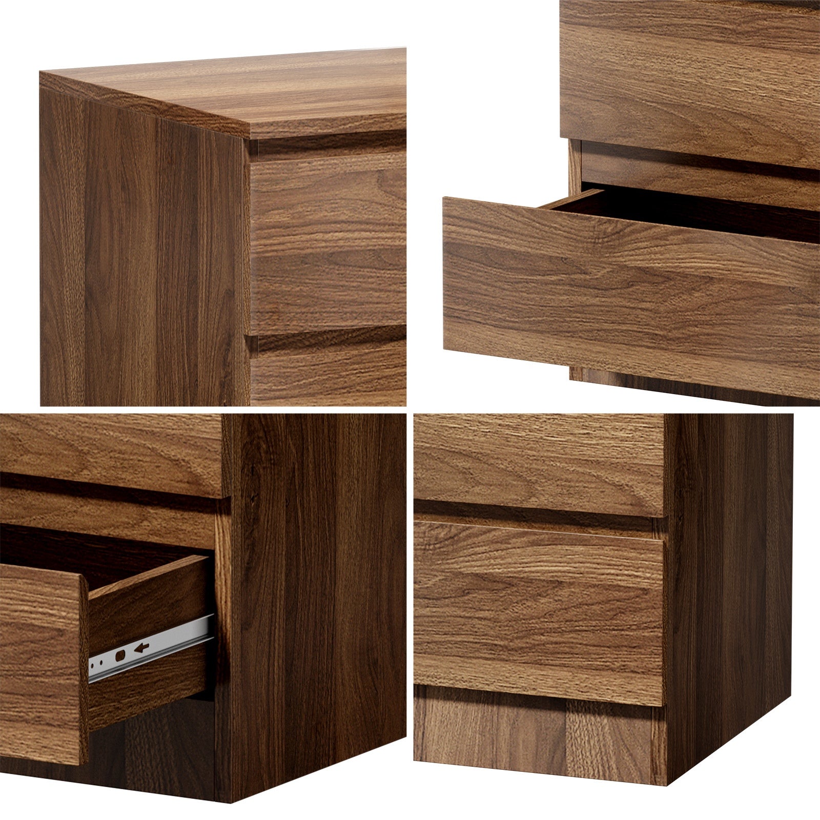 Oikiture 3 Chest of Drawers Lowboy Dresser Table Storage Cabinet Bedroom Walnut