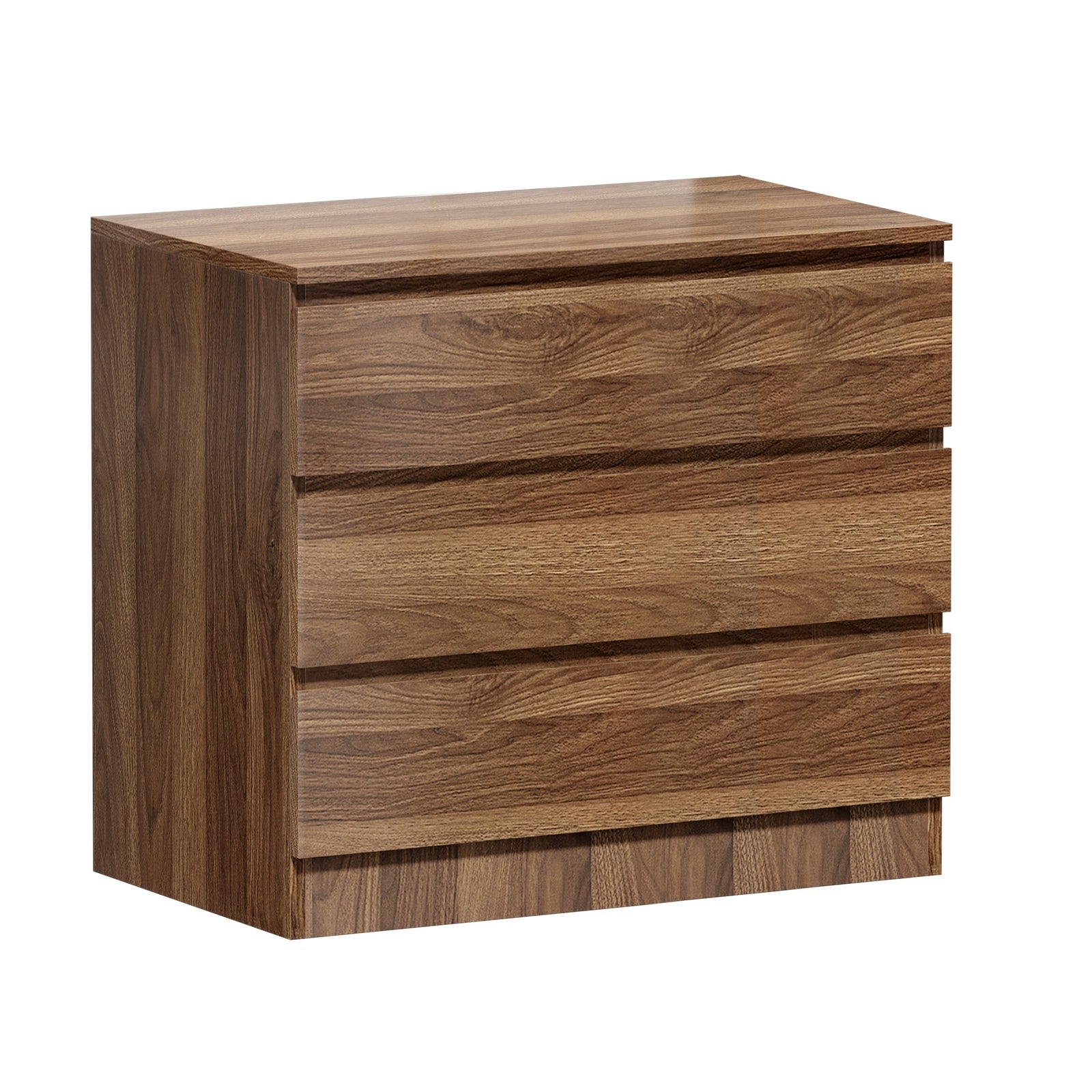 Oikiture 3 Chest of Drawers Lowboy Dresser Table Storage Cabinet Bedroom Walnut