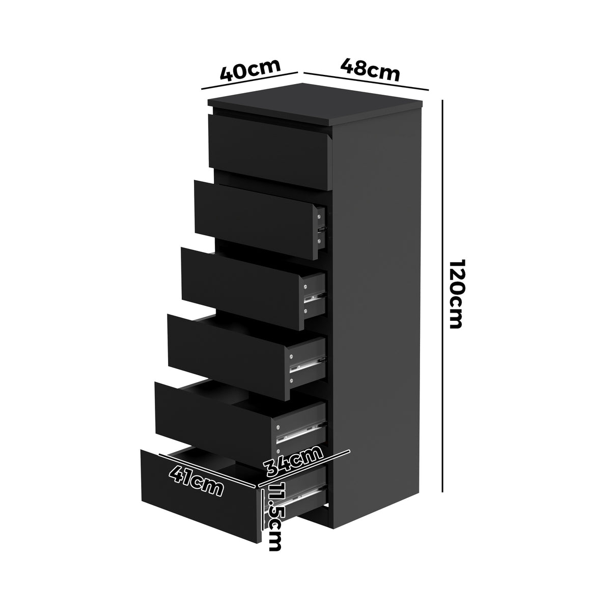 Oikiture 6 Chest of Drawers Tallboy Dresser Table Storage Cabinet Bedroom Black - Sunyee
