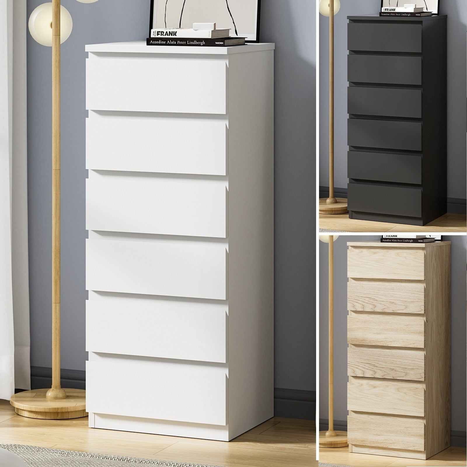 Oikiture 6 Chest of Drawers Tallboy Dresser Table Storage Cabinet Bedroom - Sunyee