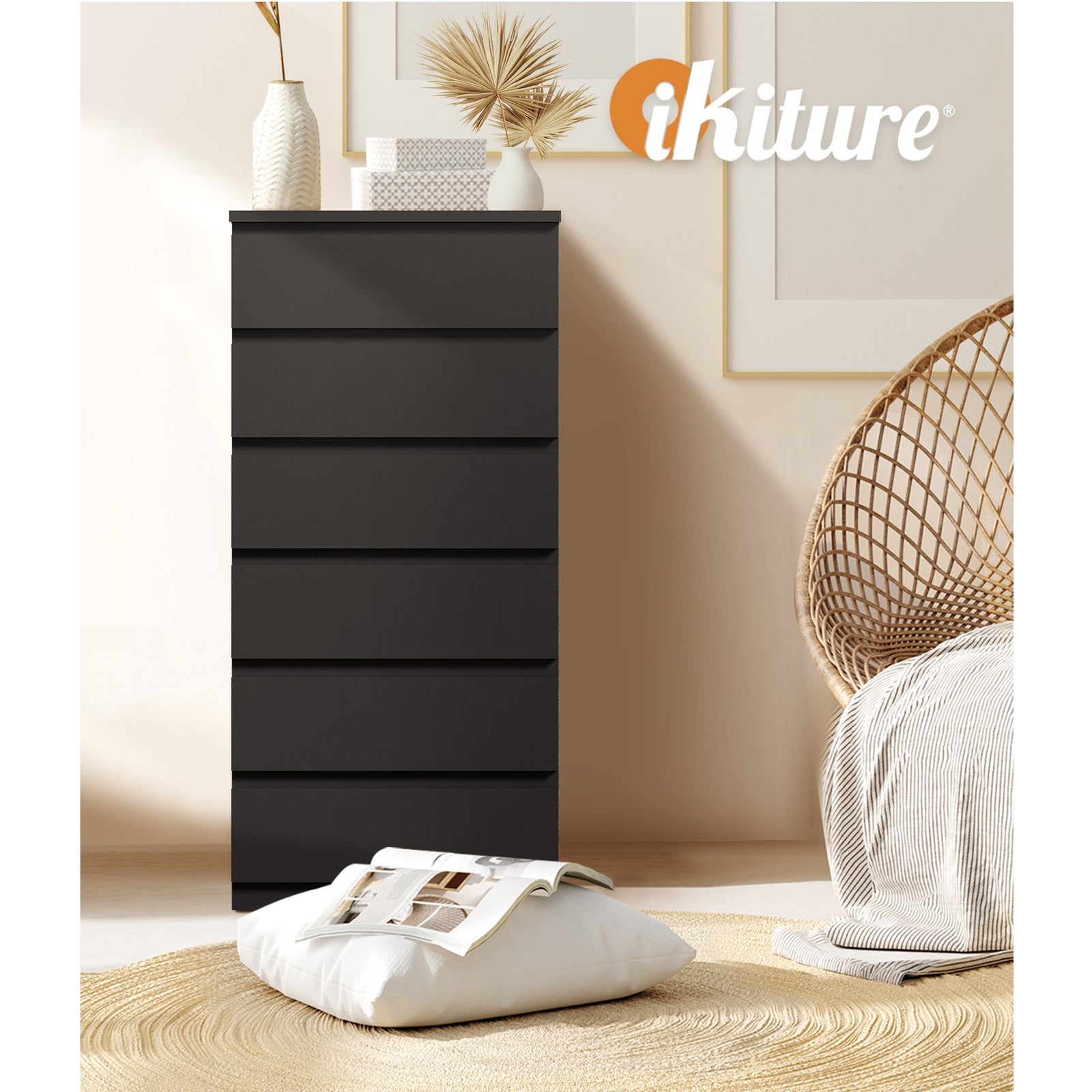 Oikiture 6 Chest of Drawers Tallboy Dresser Table Storage Cabinet Bedroom - Sunyee