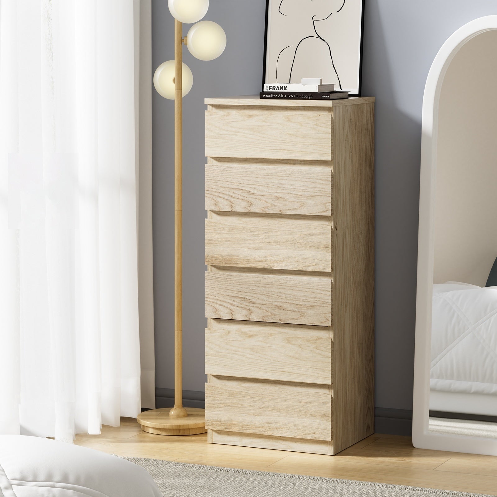Oikiture 6 Chest of Drawers Tallboy Dresser Table Storage Cabinet Bedroom - Sunyee