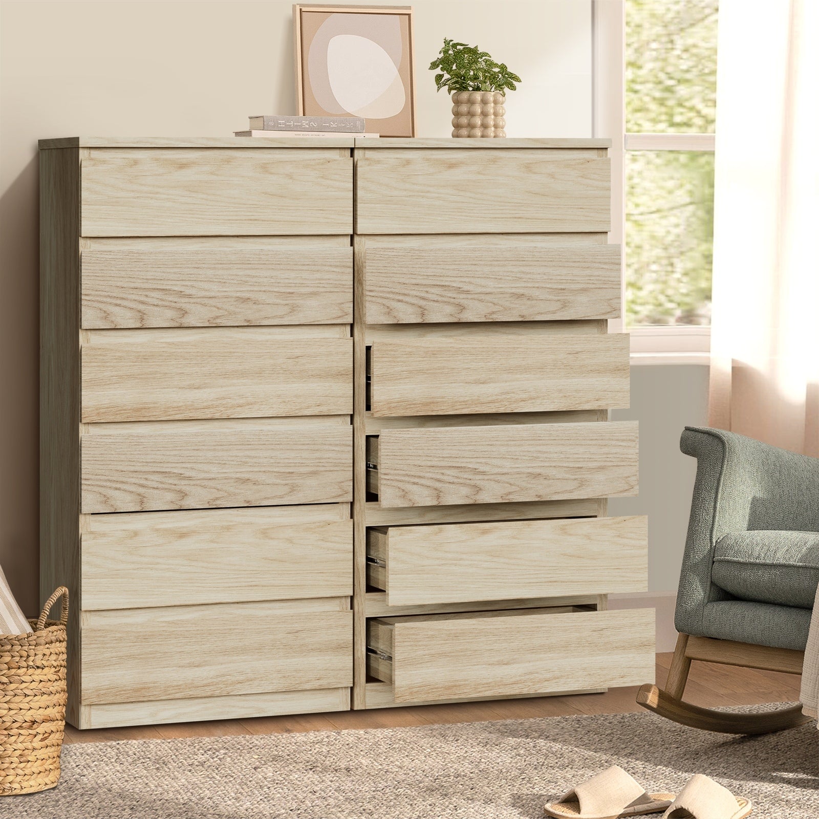 Oikiture 6 Chest of Drawers Tallboy Dresser Table Storage Cabinet Natural - Sunyee