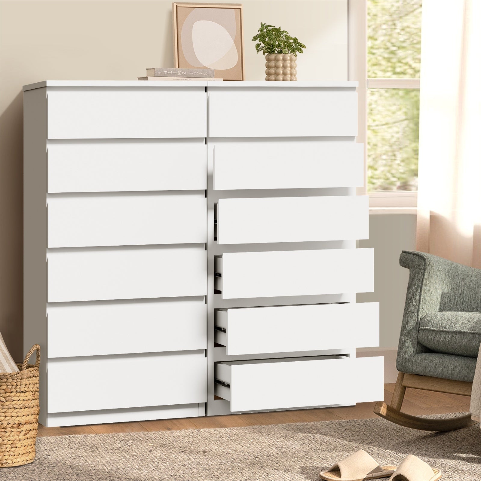 Oikiture 6 Chest of Drawers Tallboy Dresser Table Storage Cabinet Bedroom White - Sunyee