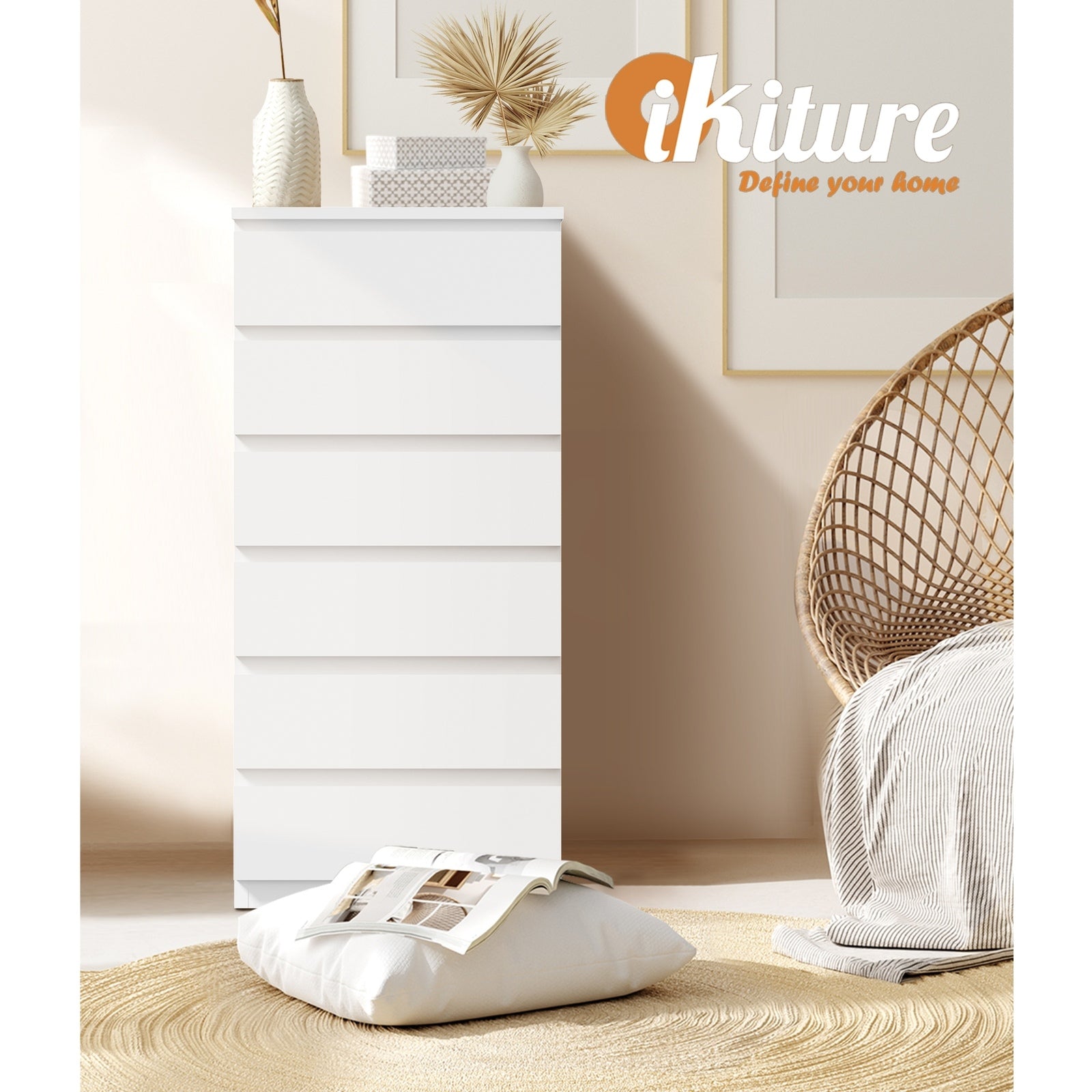 Oikiture 6 Chest of Drawers Tallboy Dresser Table Storage Cabinet Bedroom White - Sunyee