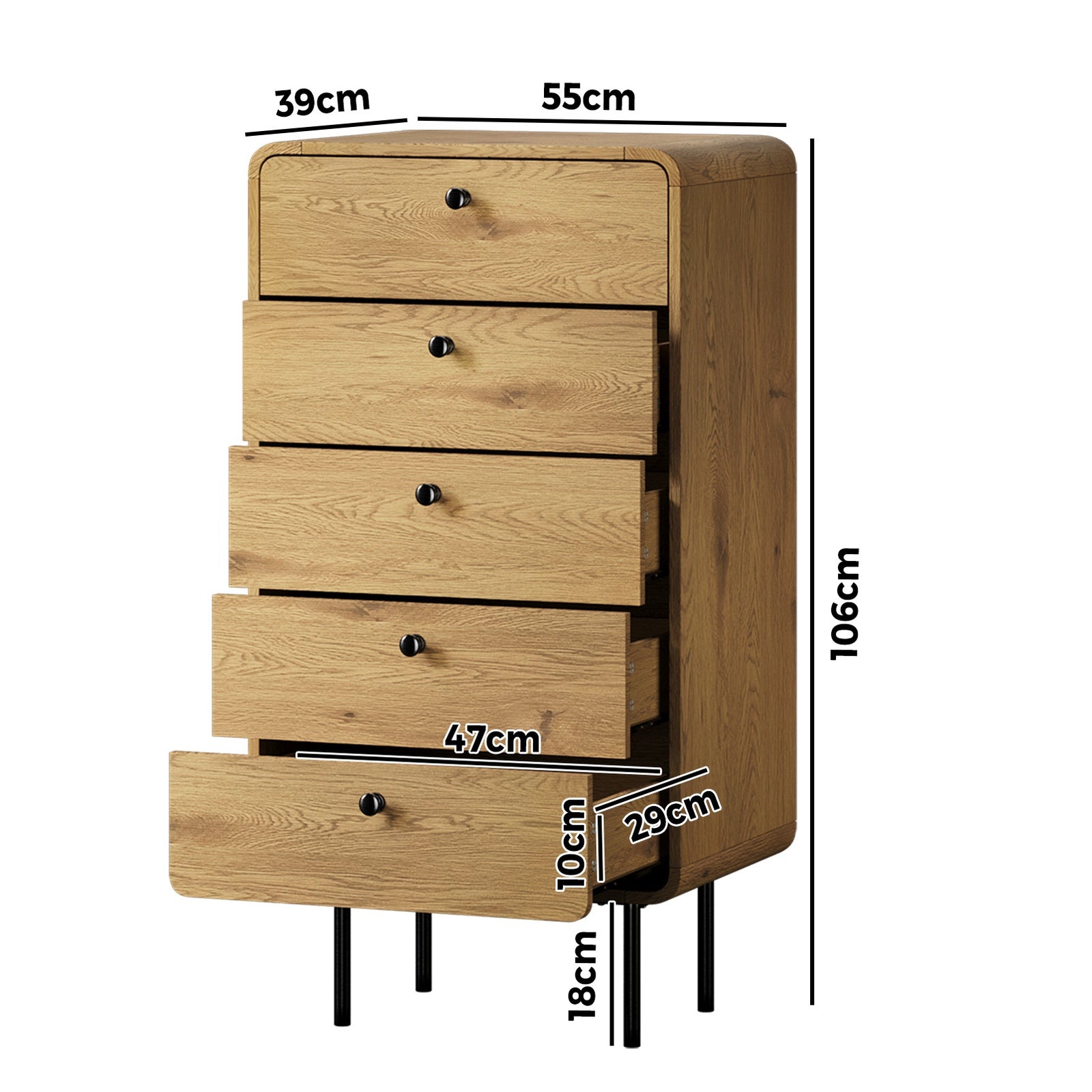 Oikiture 5 Chest of Drawers Tallboy Storage Cabinet Dresser Natural - Sunyee