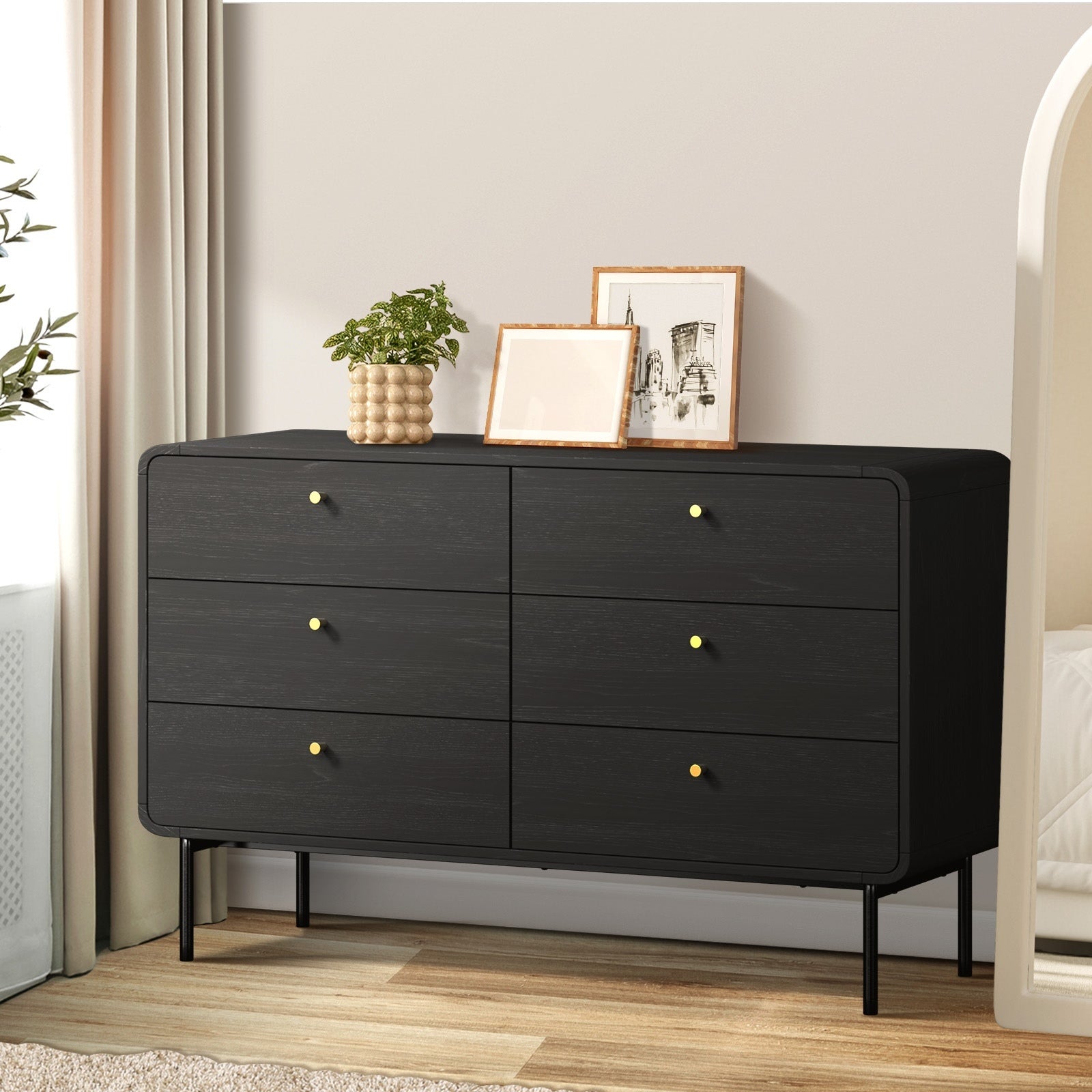Oikiture 6 Chest of Drawers Tallboy Storage Cabinet Dresser Black - Sunyee