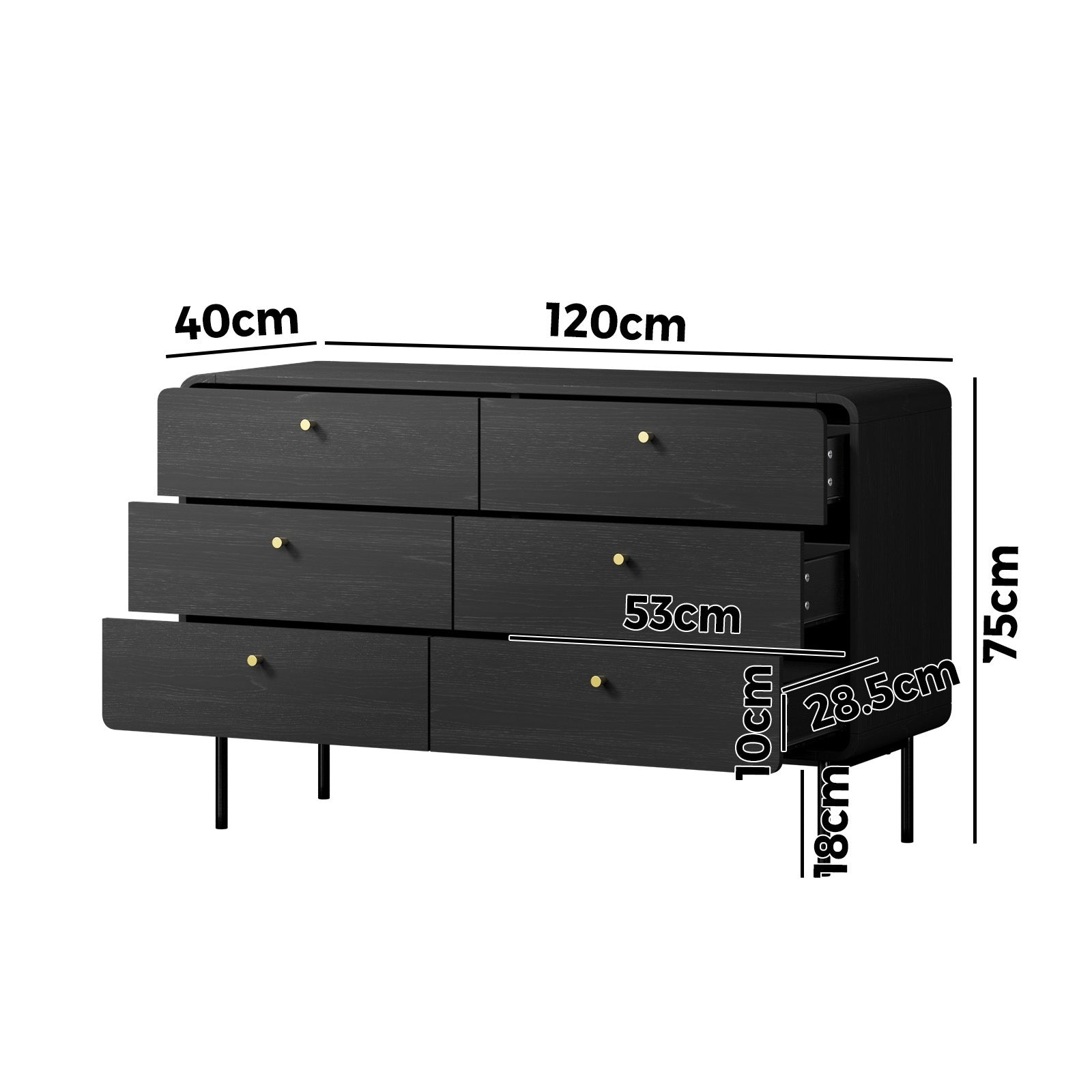 Oikiture 6 Chest of Drawers Tallboy Storage Cabinet Dresser Black - Sunyee