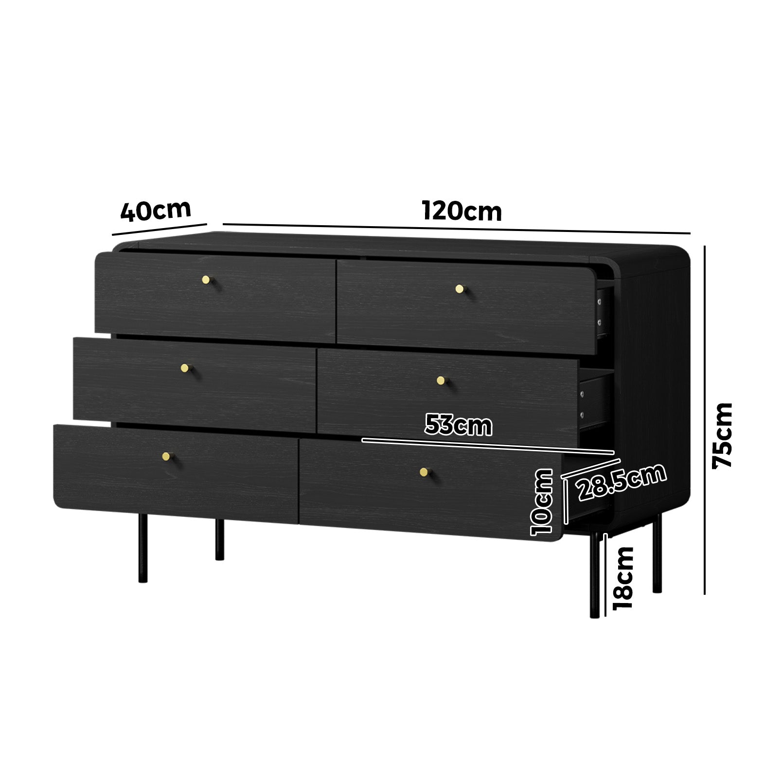 Oikiture 6 Chest of Drawers Tallboy Storage Cabinet Dresser Black - Sunyee