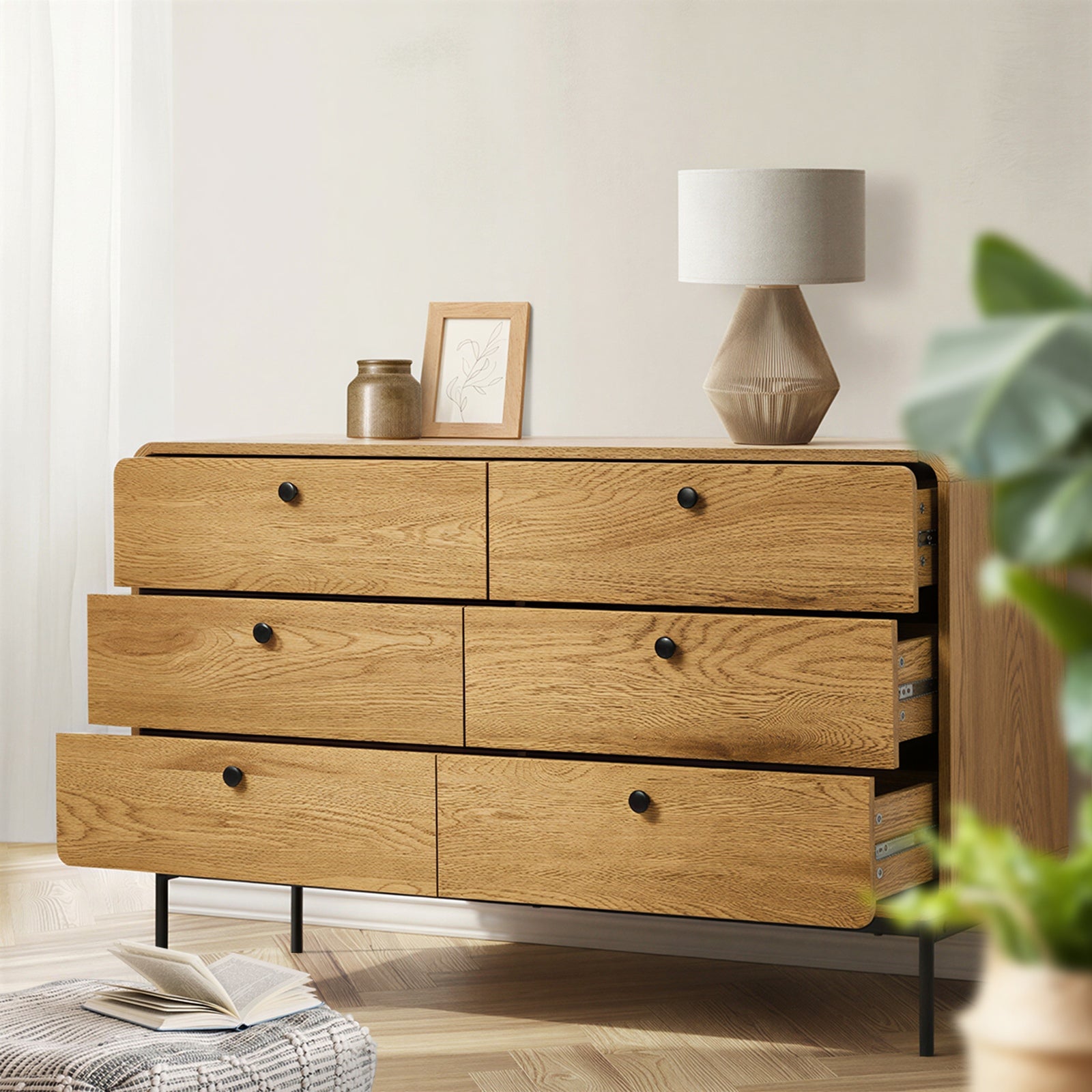 Oikiture 6 Chest of Drawers Tallboy Storage Cabinet Dresser Natural - Sunyee