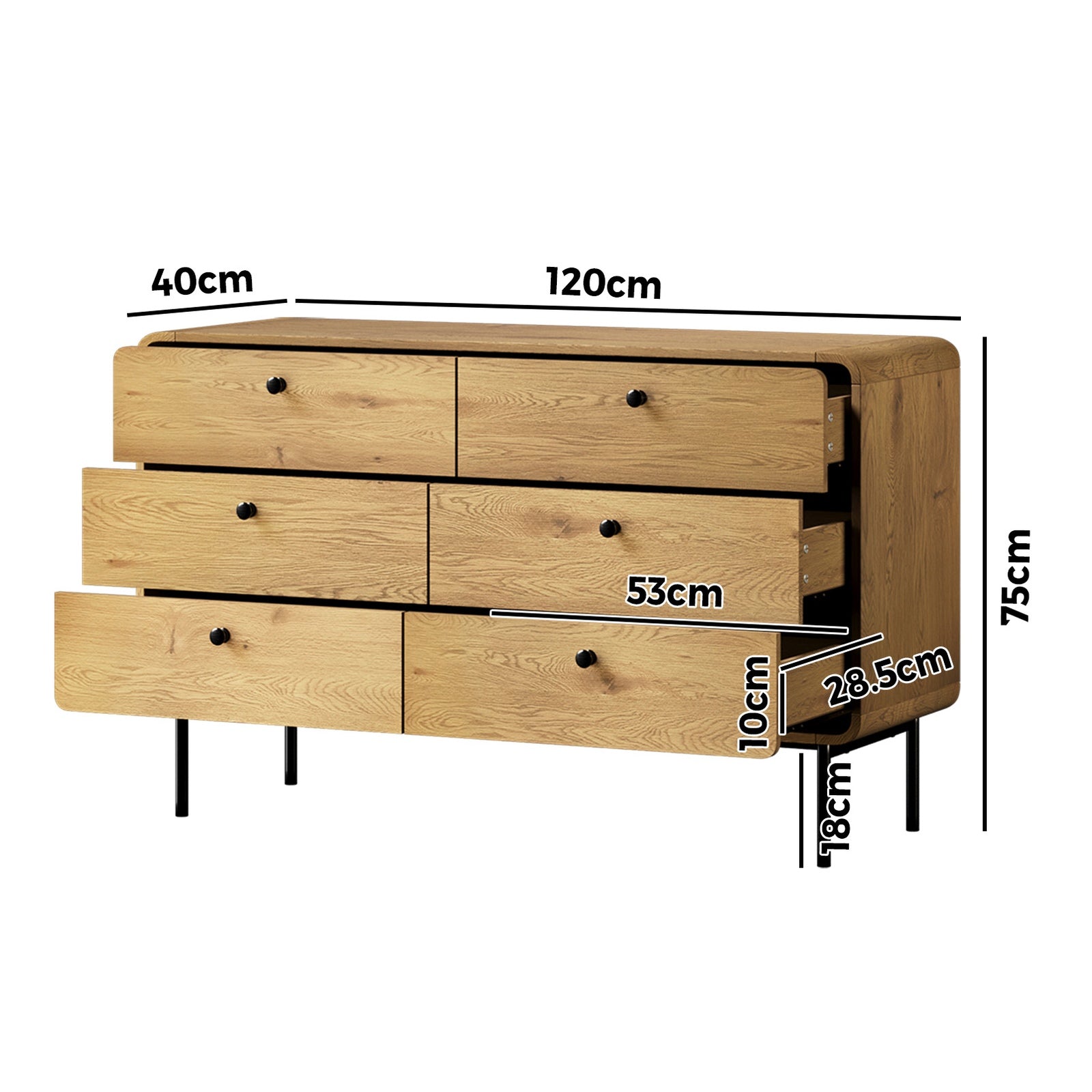Oikiture 6 Chest of Drawers Tallboy Storage Cabinet Dresser Natural - Sunyee