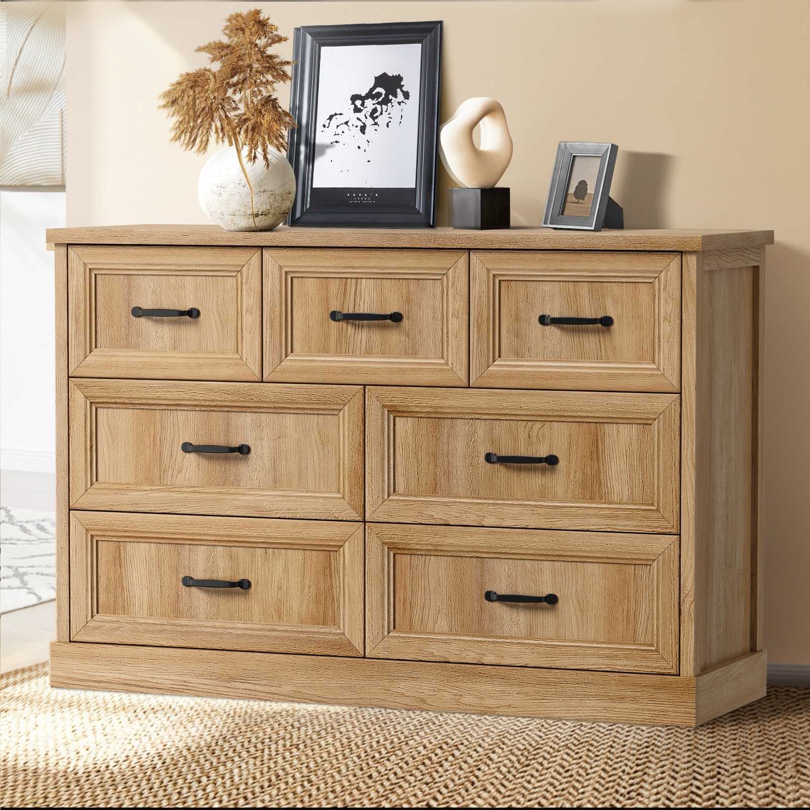 Oikiture 7 Chest of Drawers Bedside Dresser Tallboy Storage Bedroom Natural - Sunyee