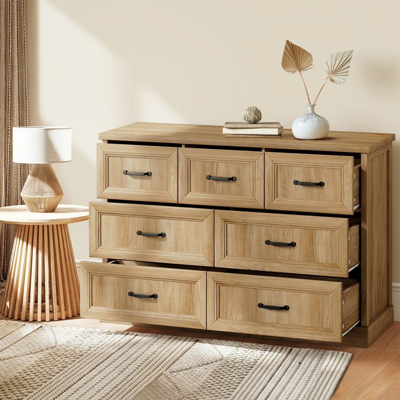Oikiture 7 Chest of Drawers Bedside Dresser Tallboy Storage Bedroom Natural - Sunyee