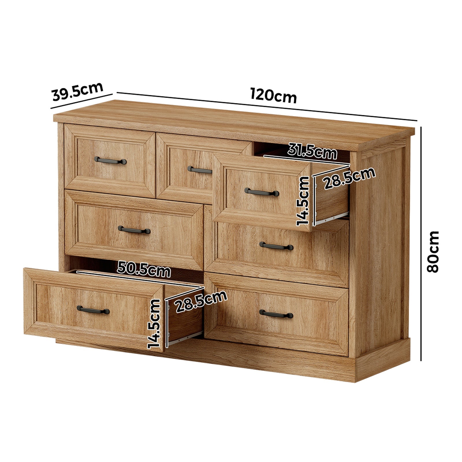 Oikiture 7 Chest of Drawers Bedside Dresser Tallboy Storage Bedroom Natural - Sunyee