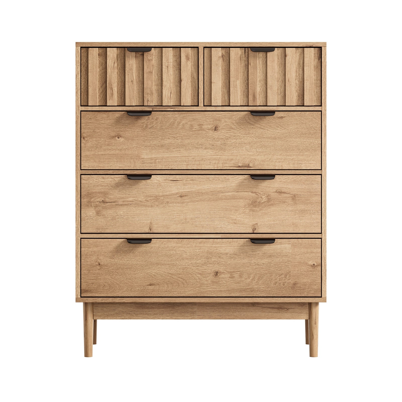 Oikiture 5 Chest of Drawers Dresser Tallboy Modern Nightstand Stripe Natural