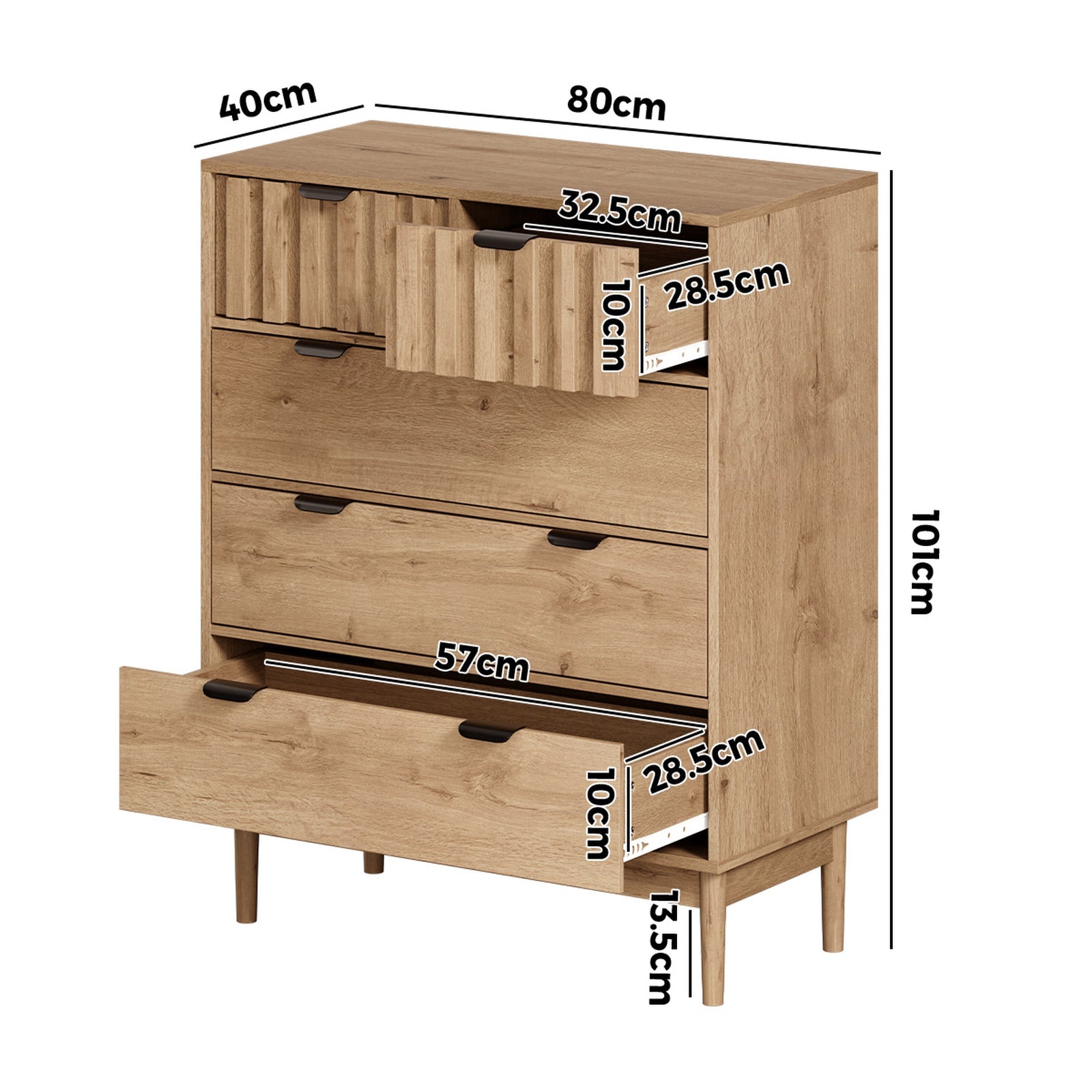Oikiture 5 Chest of Drawers Dresser Tallboy Modern Nightstand Stripe Natural