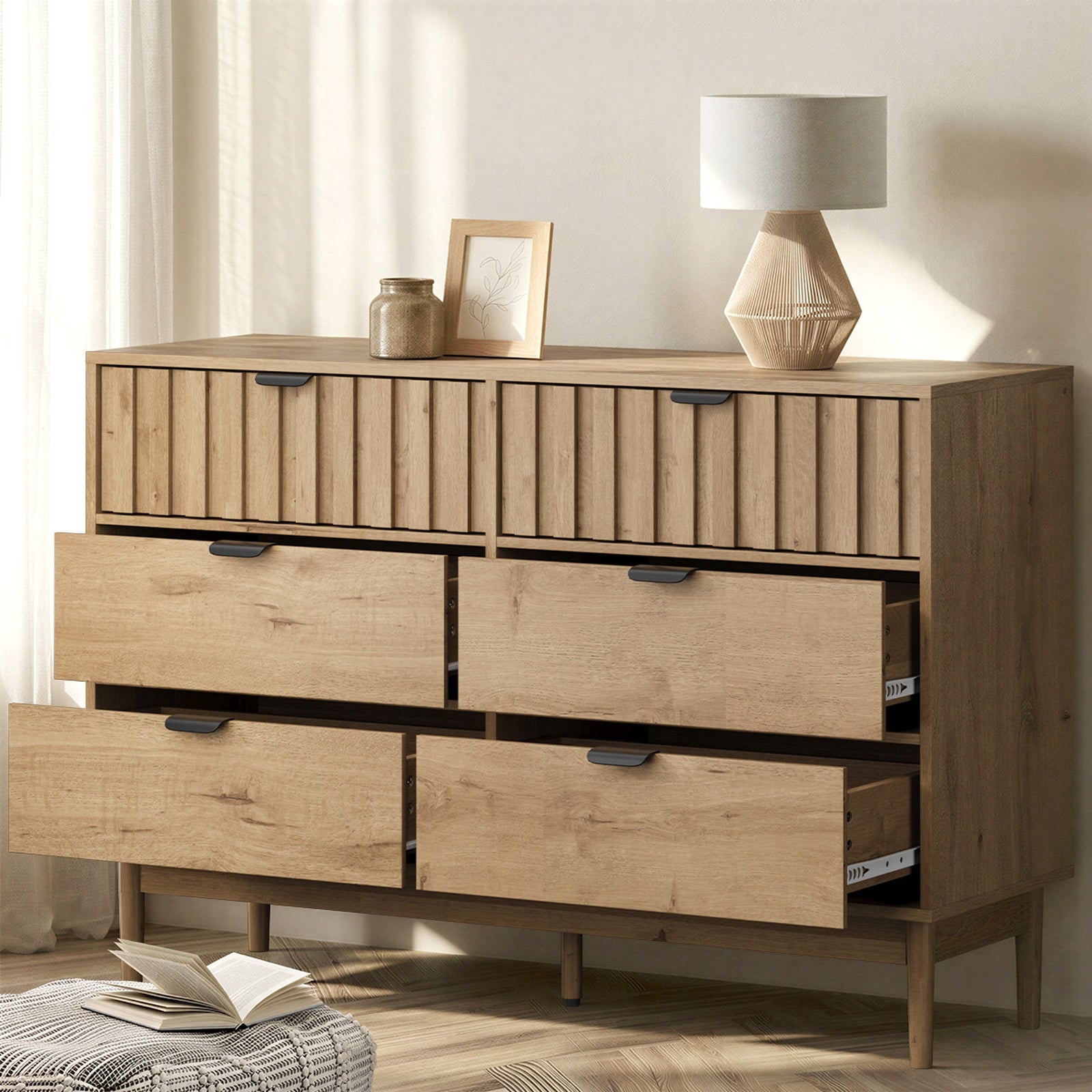 Oikiture 6 Chest of Drawers Organizer Dresser Storage Cabinet Lowboy Natural - Sunyee