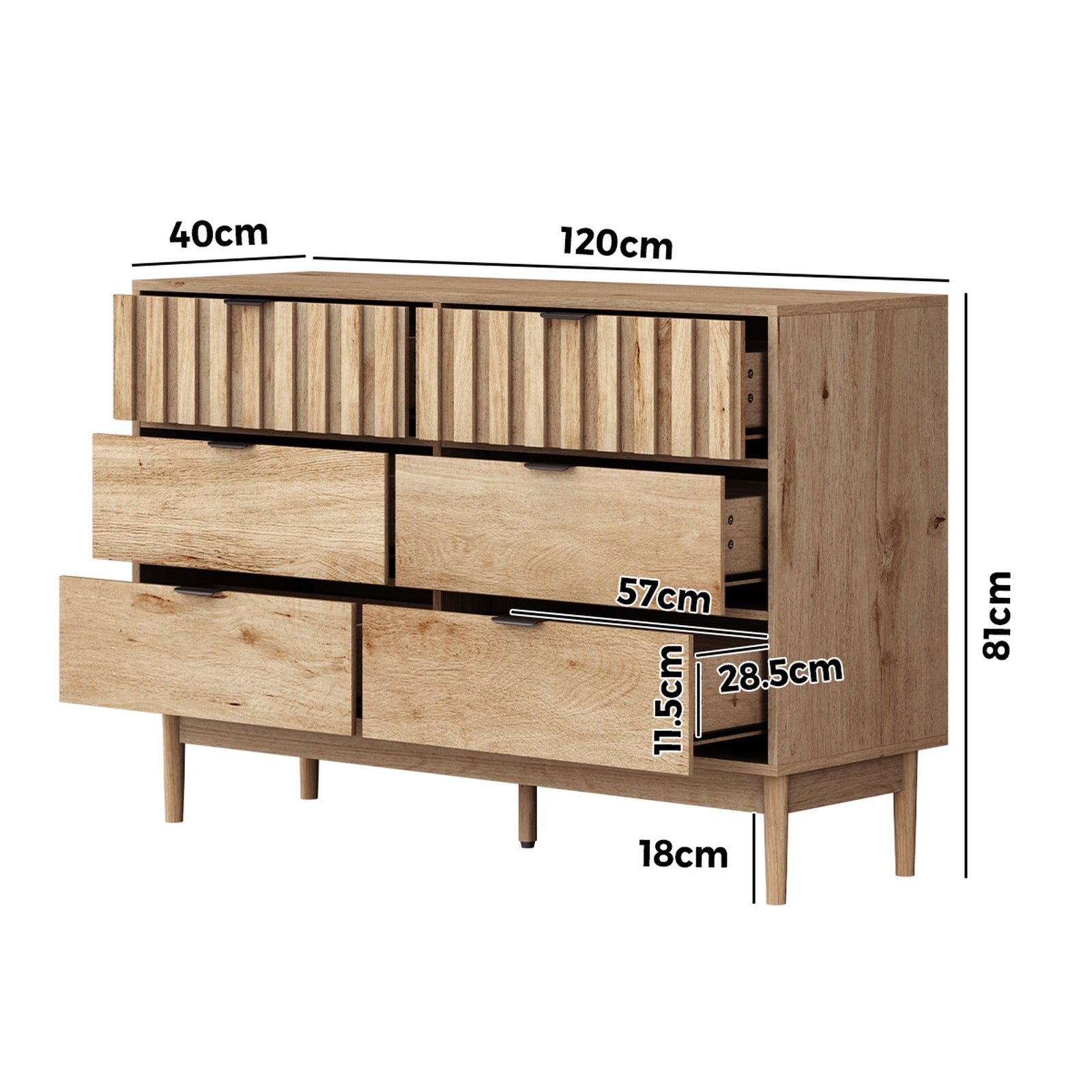 Oikiture 6 Chest of Drawers Organizer Dresser Storage Cabinet Lowboy Natural - Sunyee