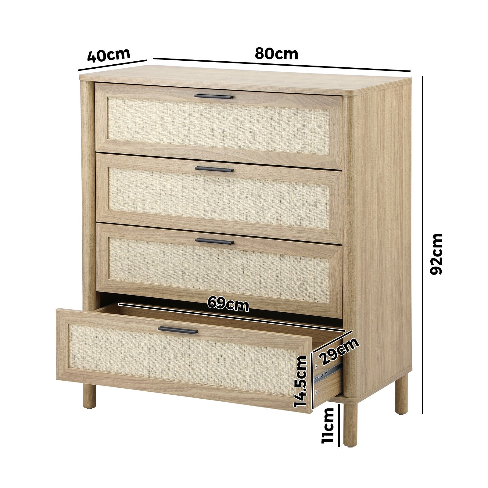 Oikiture 4 Chest of Drawers Dresser Tallboy Storage Cabinet Rattan Natural - Sunyee
