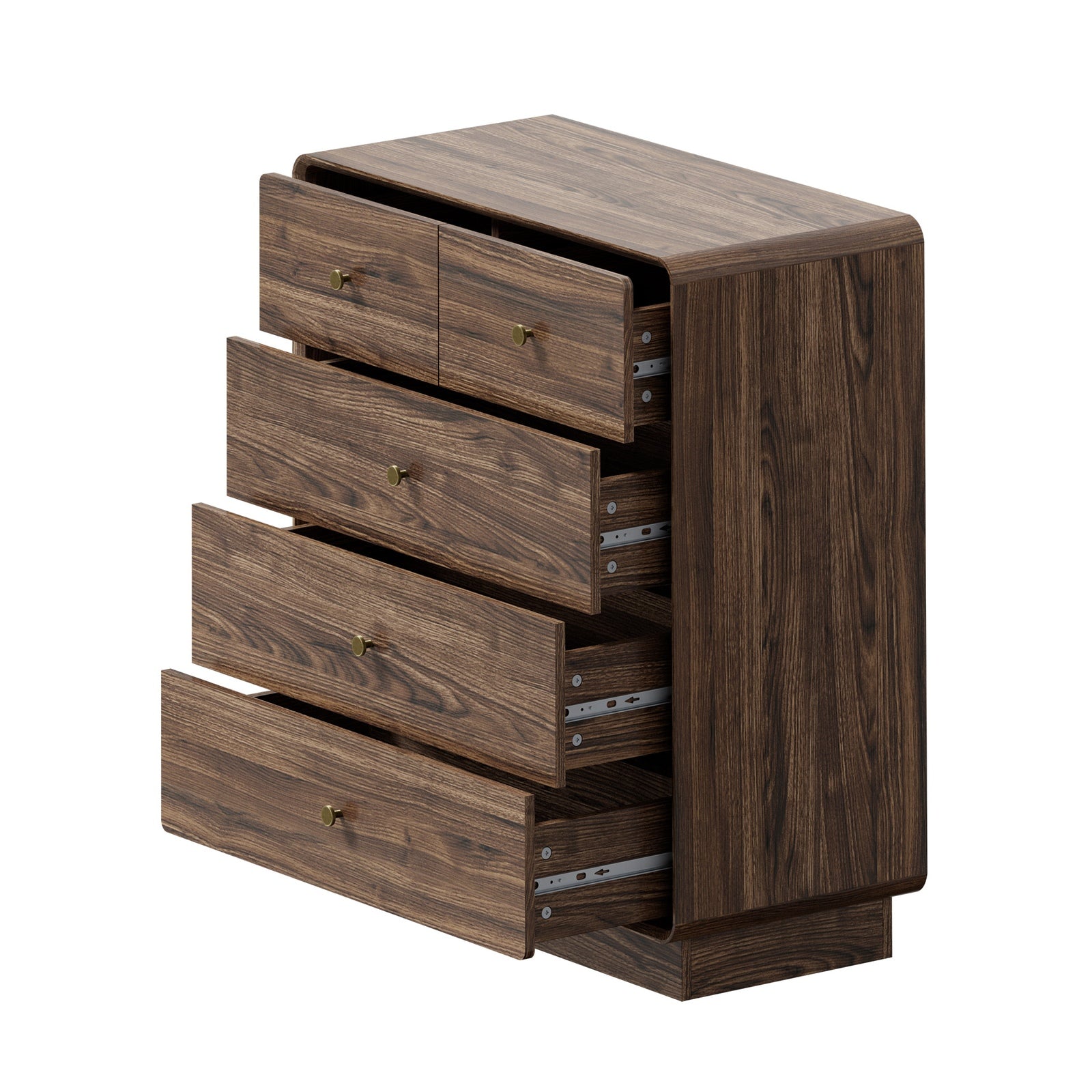 Oikiture 5 Chest Of Drawers Tallboy Storage Dresser Bedroom Living Room Walnut