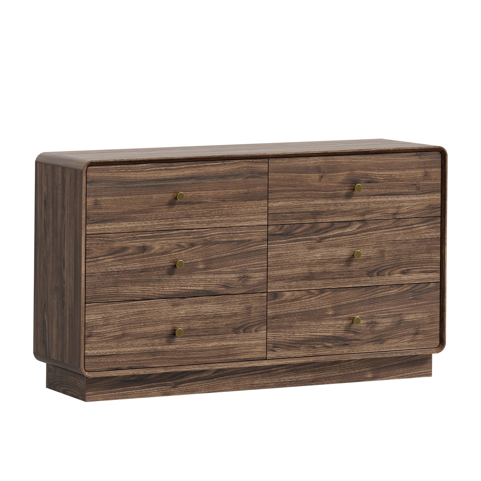 Oikiture 6 Chest Of Drawers Lowboy Storage Dresser Bedroom Living Room Walnut