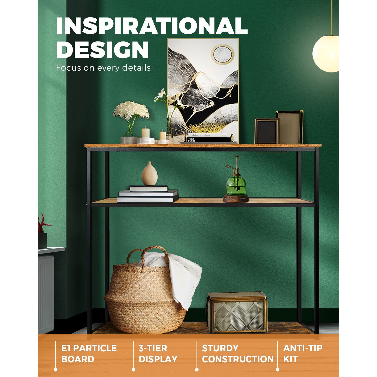 Oikiture Hall Console Table Metal Hallway Desk Entry Display Wooden Furniture - Sunyee