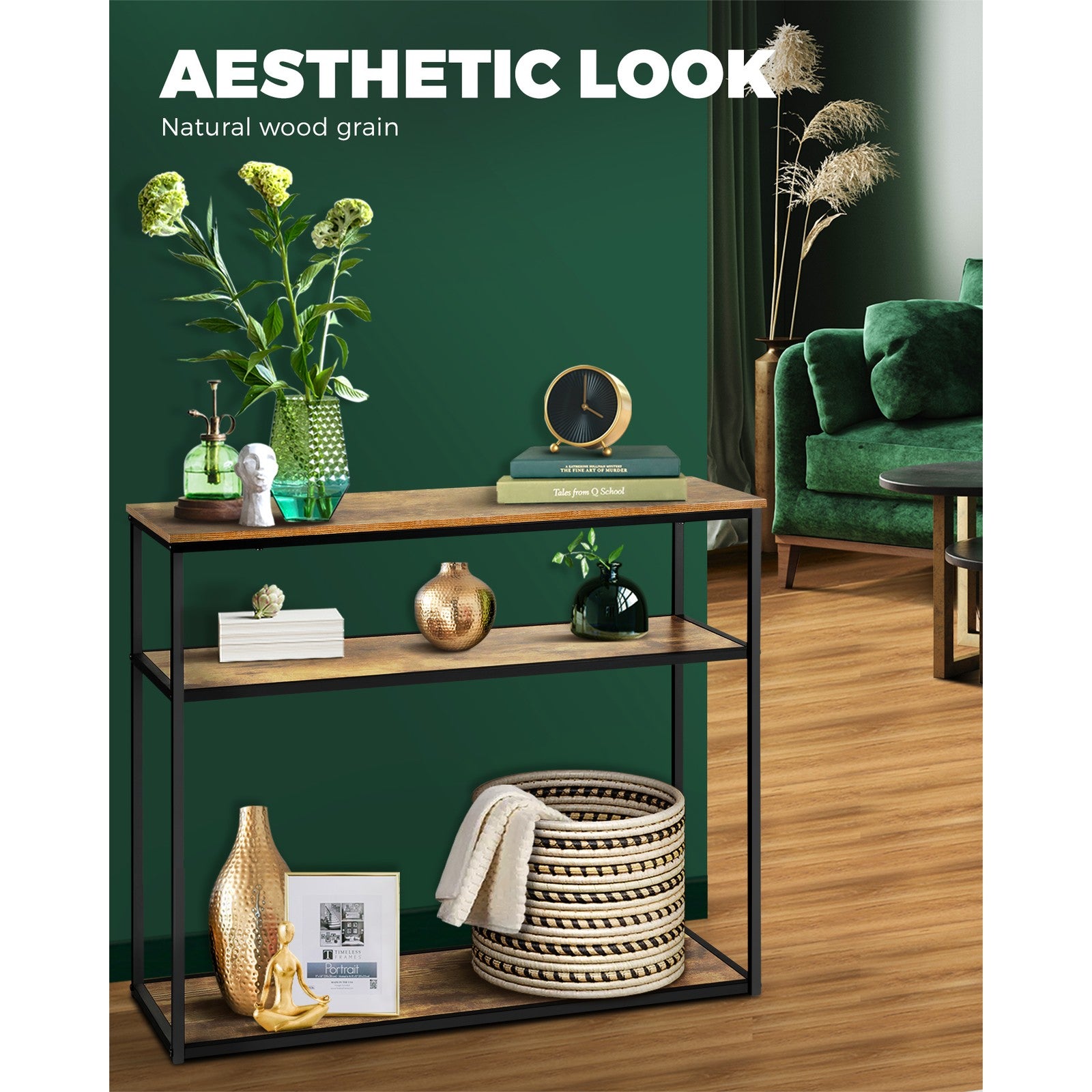 Oikiture Hall Console Table Metal Hallway Desk Entry Display Wooden Furniture - Sunyee