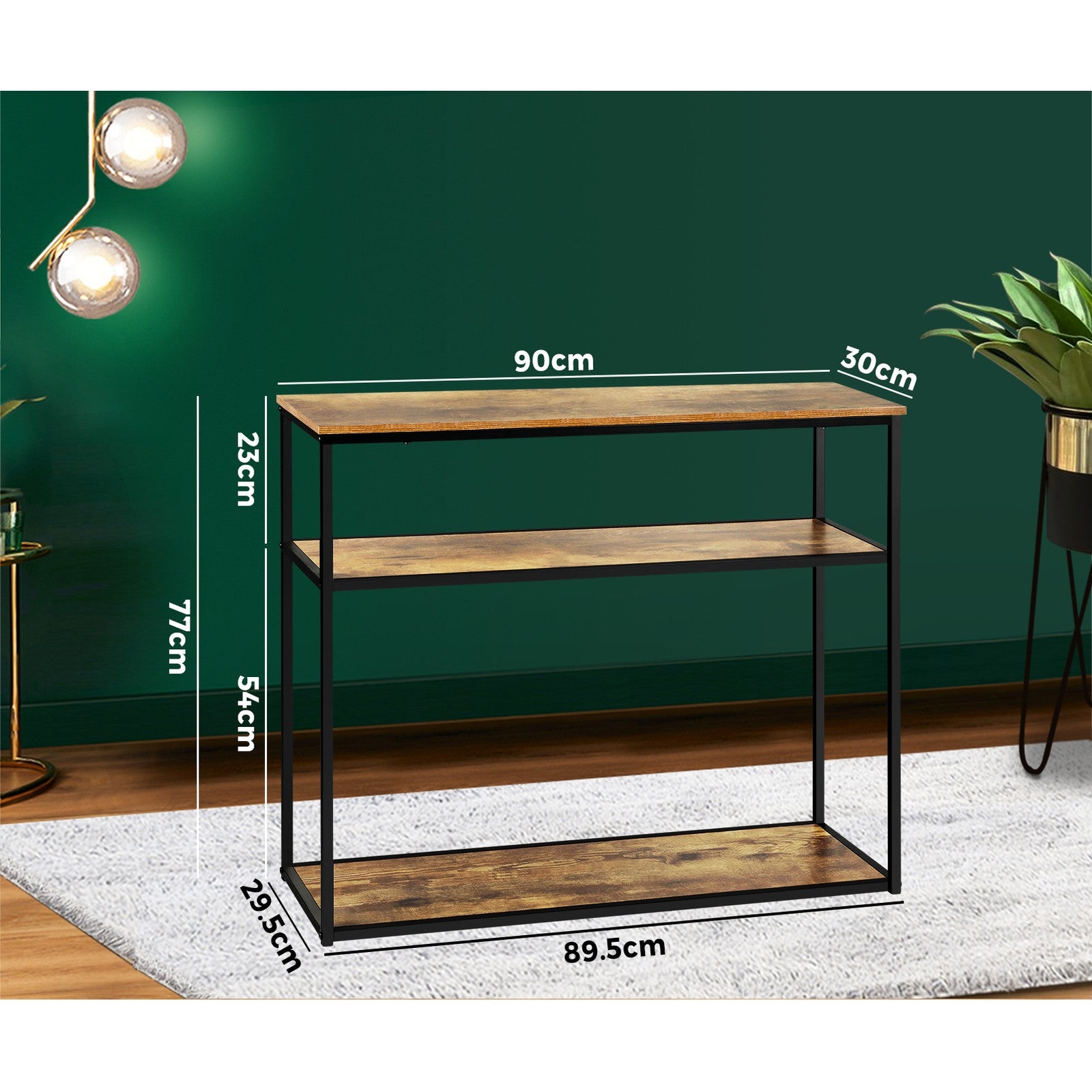 Oikiture Hall Console Table Metal Hallway Desk Entry Display Wooden Furniture - Sunyee