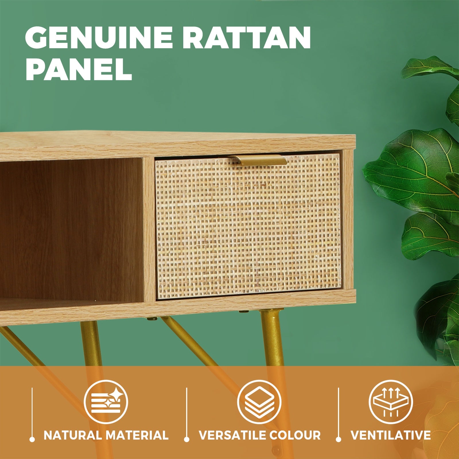 Oikiture Rattan Hall Console Table Hallway Side Desk Entry Display Furniture - Sunyee