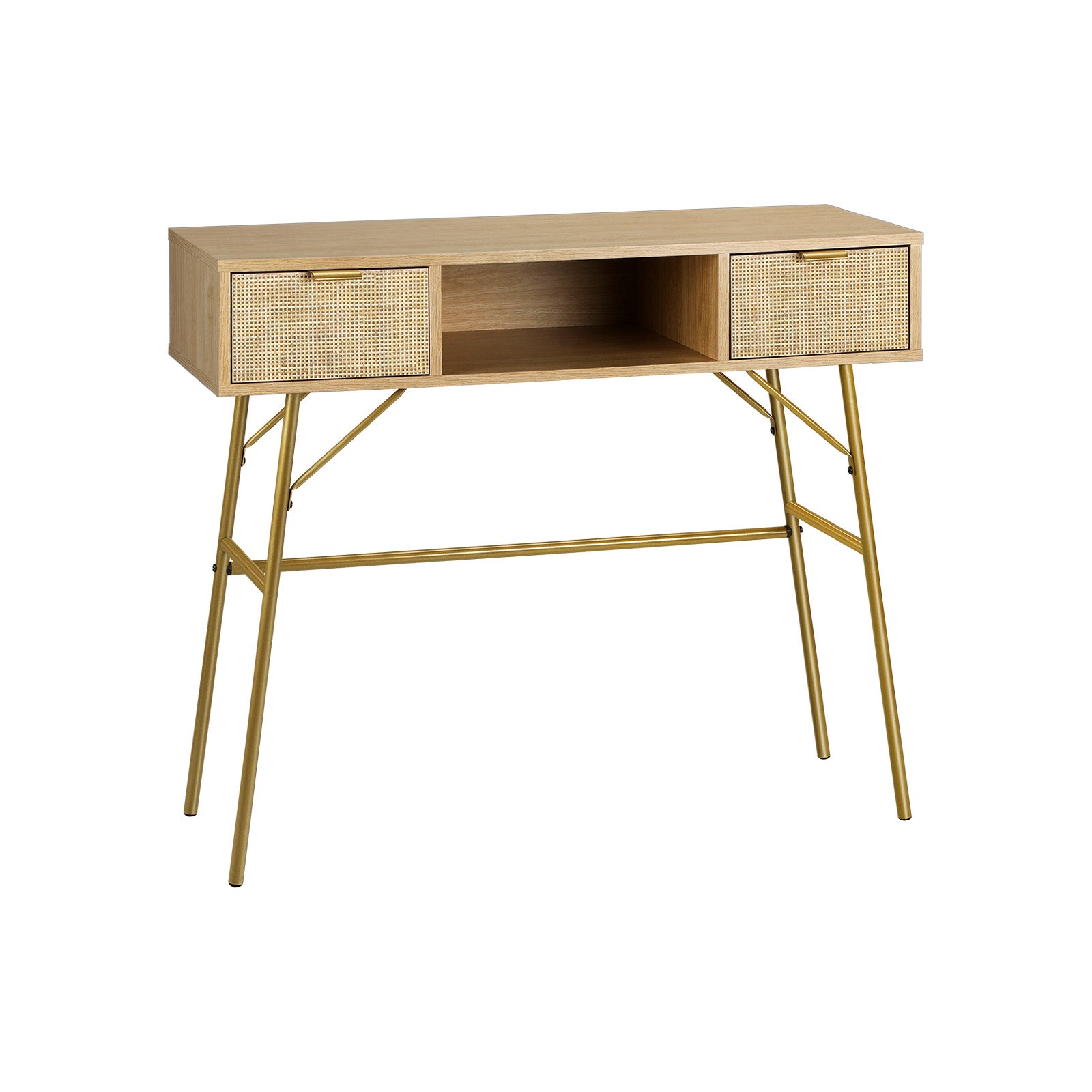 Oikiture Rattan Console Table Hall Table Dressing Desk Hallway Display Furniture - Sunyee