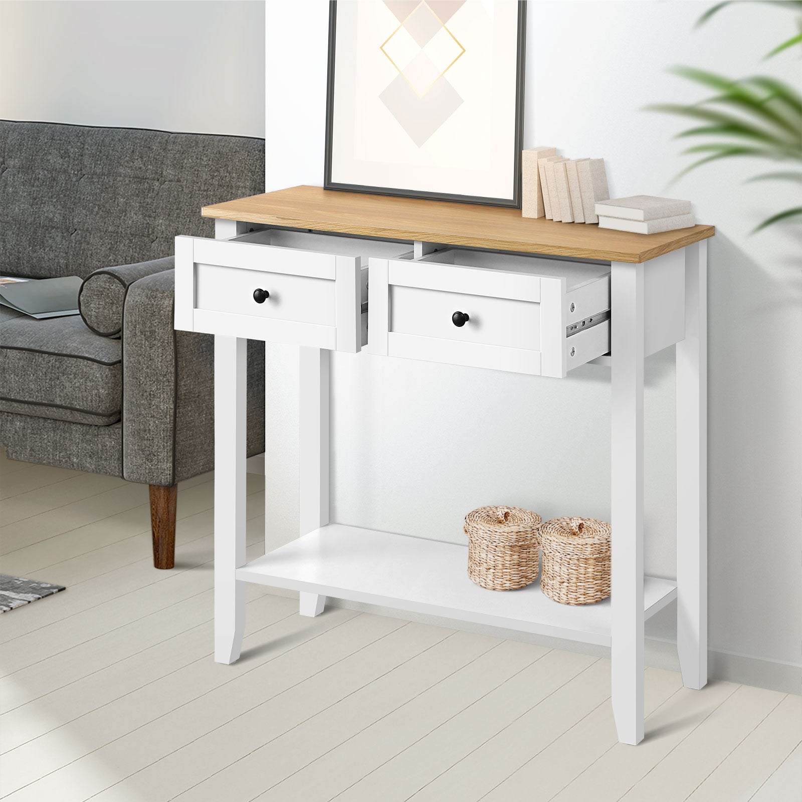 Oikiture Console Table Hallway Entry 2 Drawers Hall Side Display Shelf Desk - Sunyee