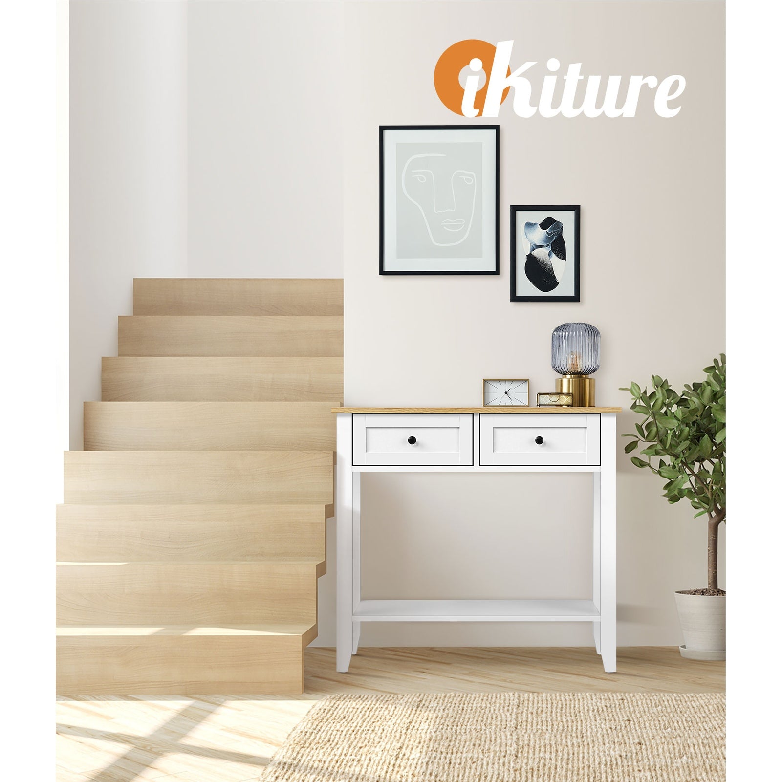 Oikiture Console Table Hallway Entry 2 Drawers Hall Side Display Shelf Desk - Sunyee