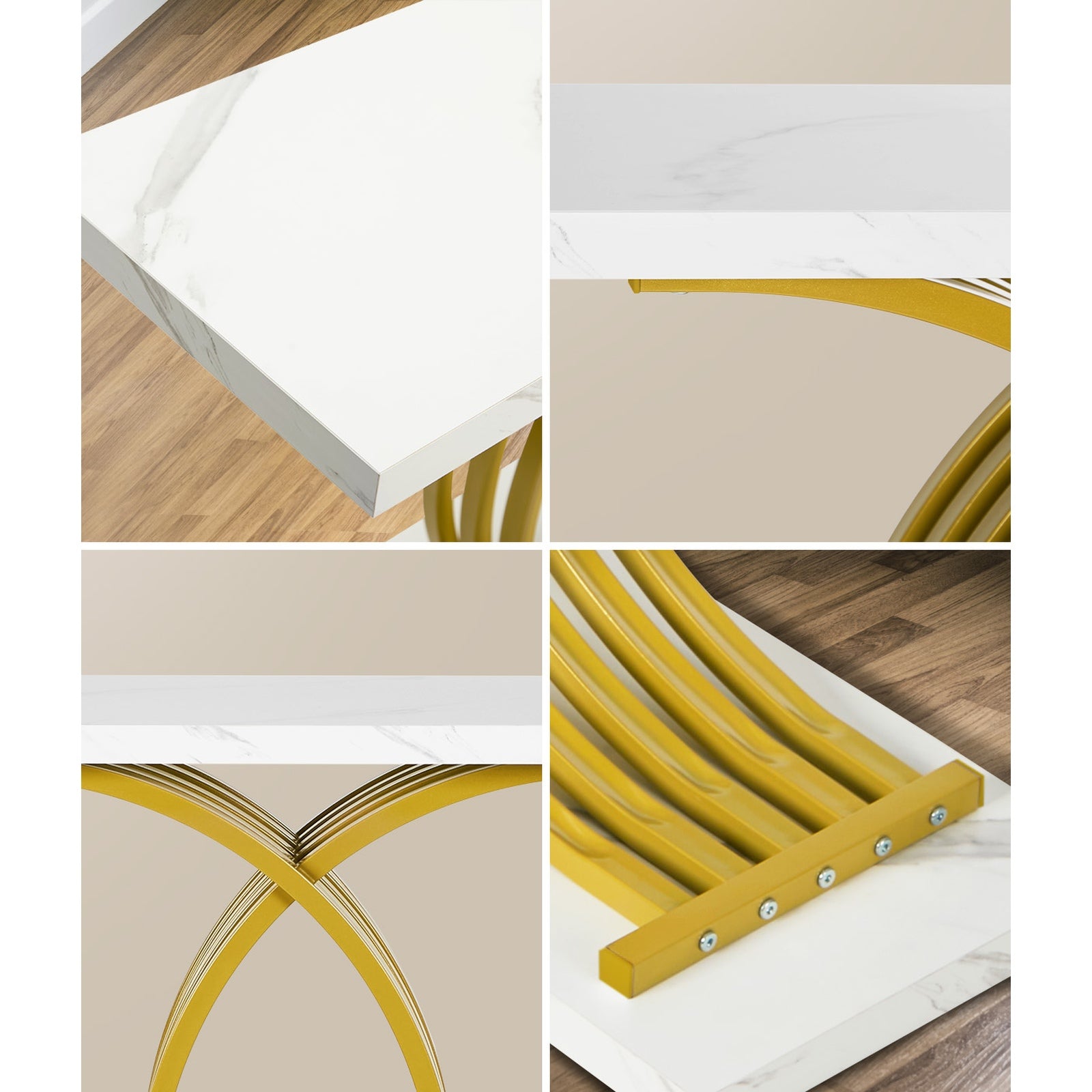 Oikiture Console Table Hallway Marble Effect Coffee Narrow Side Desk White&Gold - Sunyee